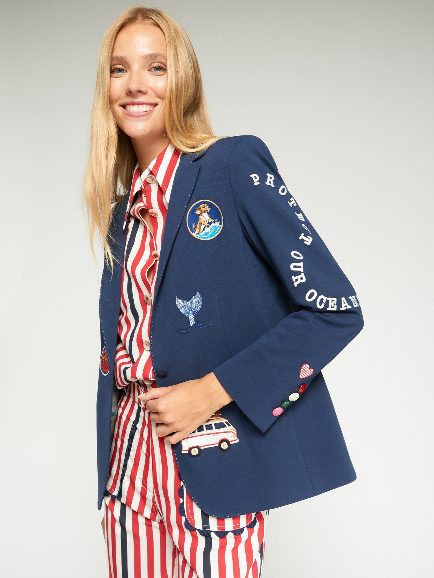 Villagallo Embroidered Navy Blazer