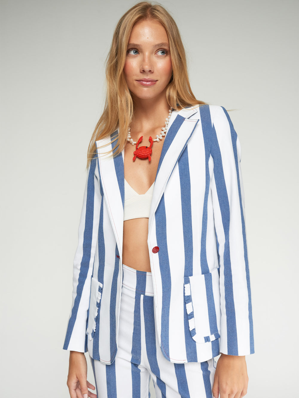 Villagallo Striped Blue Blazer Jacket