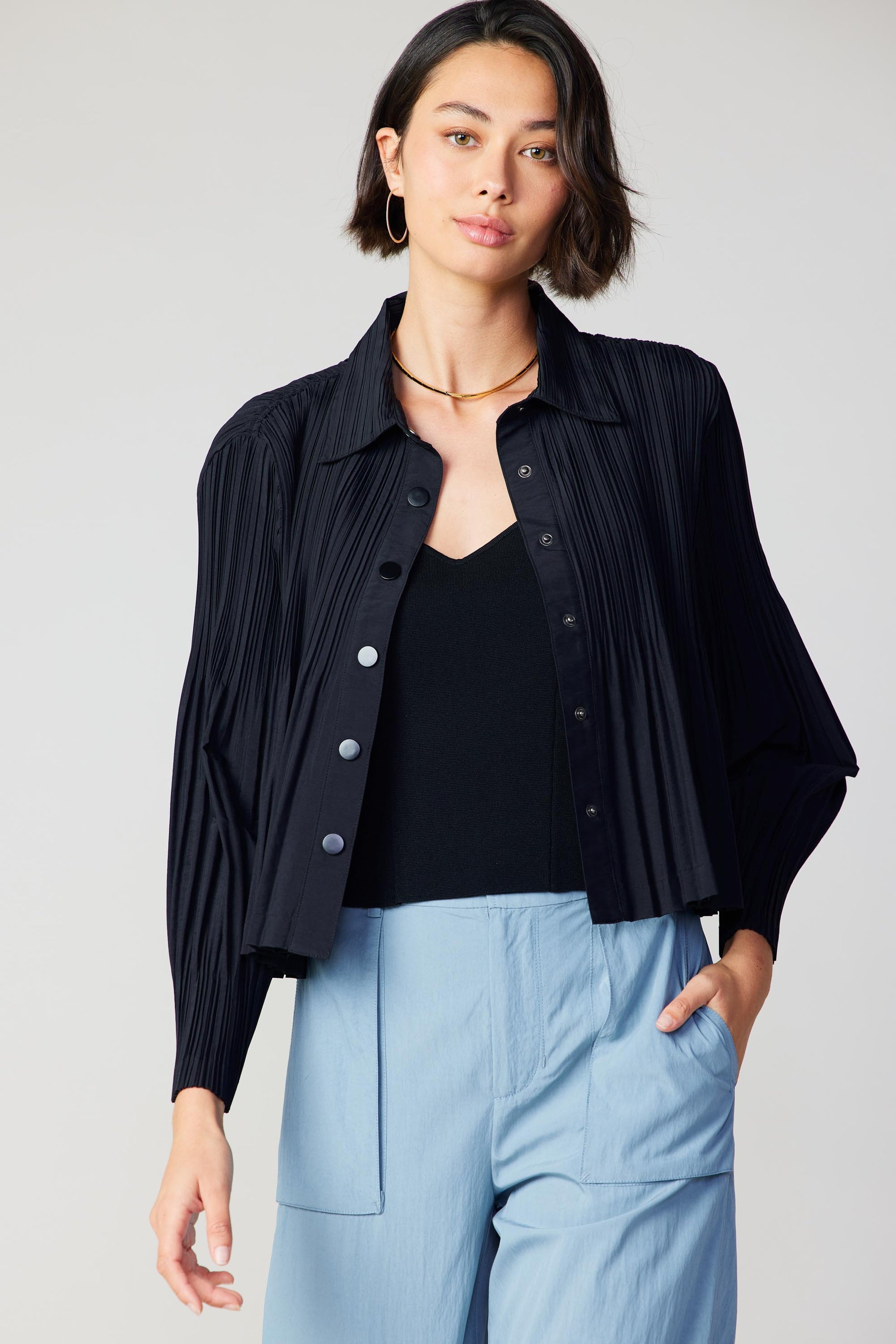 Button Down Pleated Top - FINAL SALE