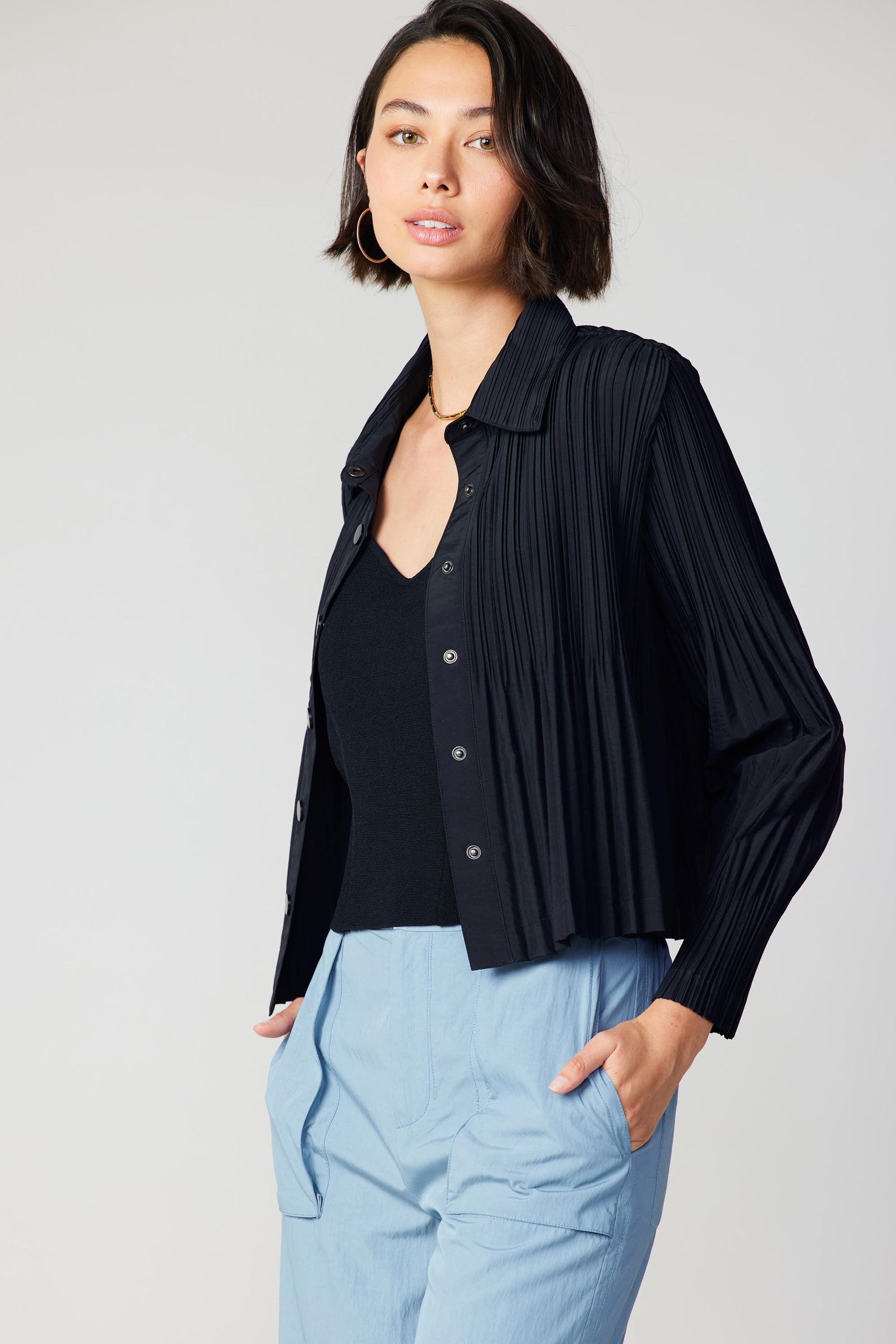 Button Down Pleated Top - FINAL SALE