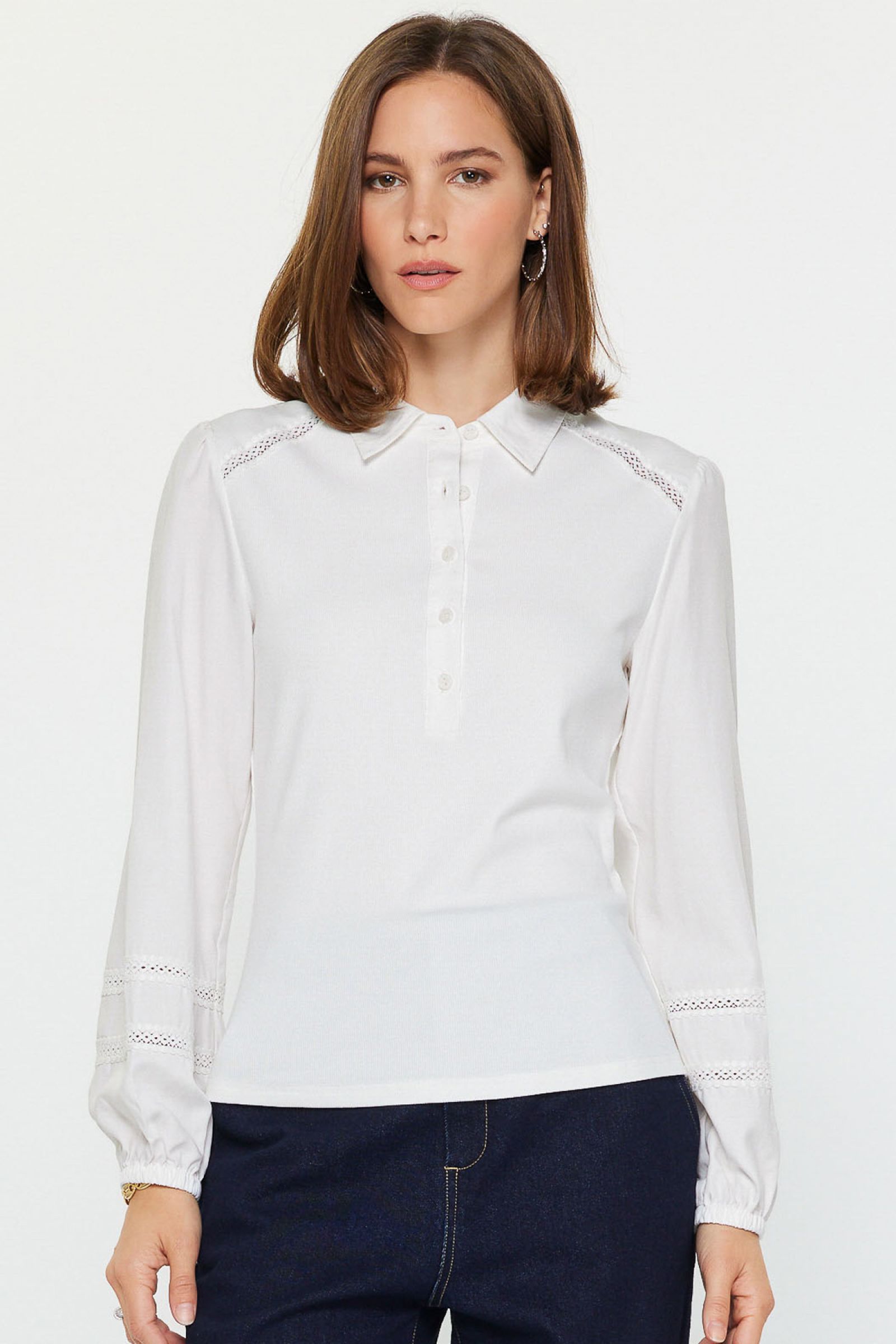 Long Sleeve Lace Trim Blouse