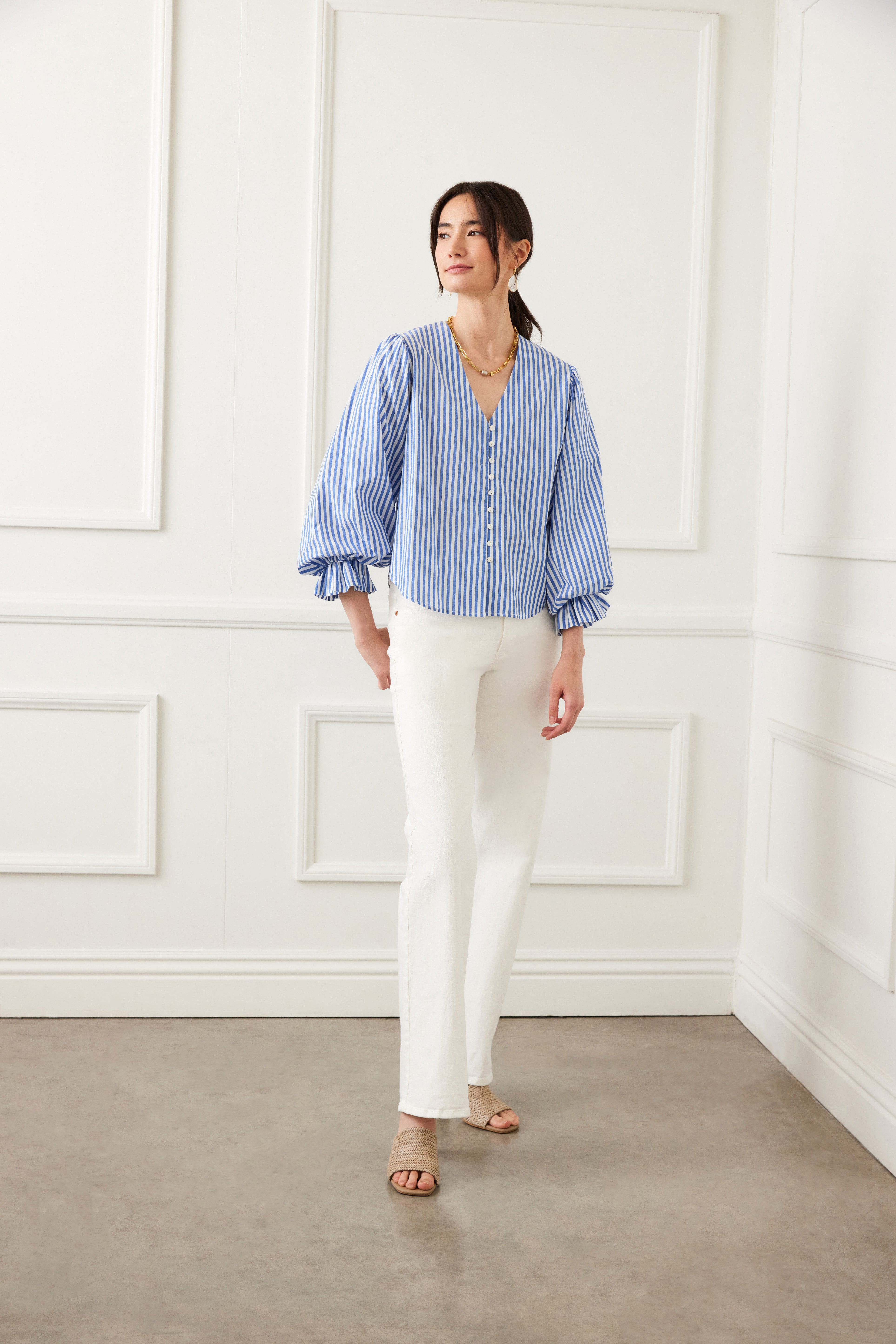 Balloon Sleeve Stripe Blouse - FINAL SALE