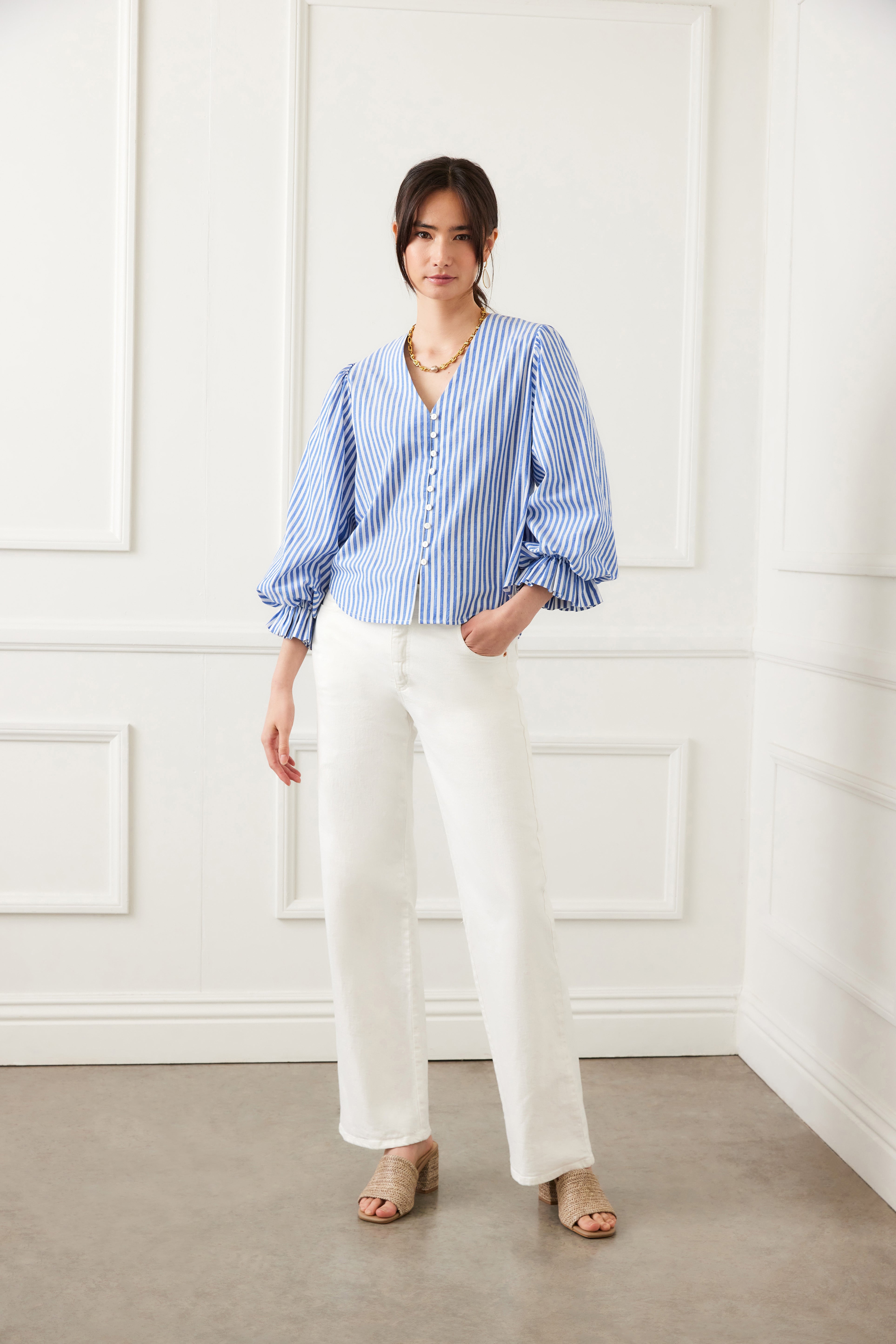 Balloon Sleeve Stripe Blouse - FINAL SALE