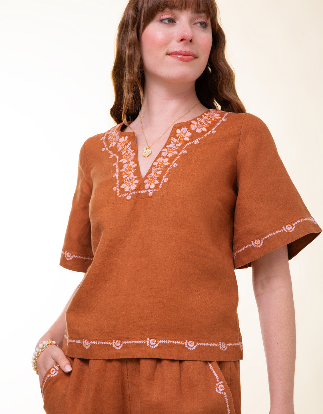Lowell Linen Mocha Blouse