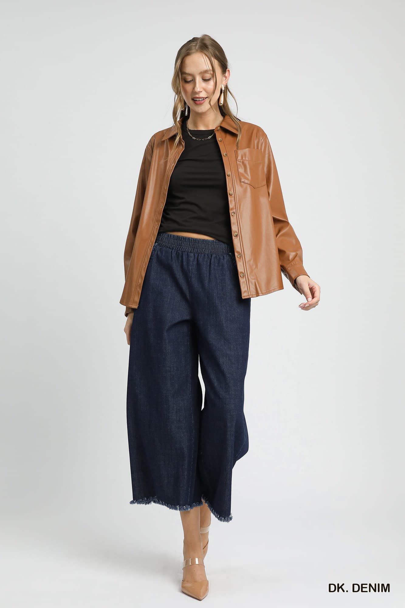Washed Denim Wide Leg Pant