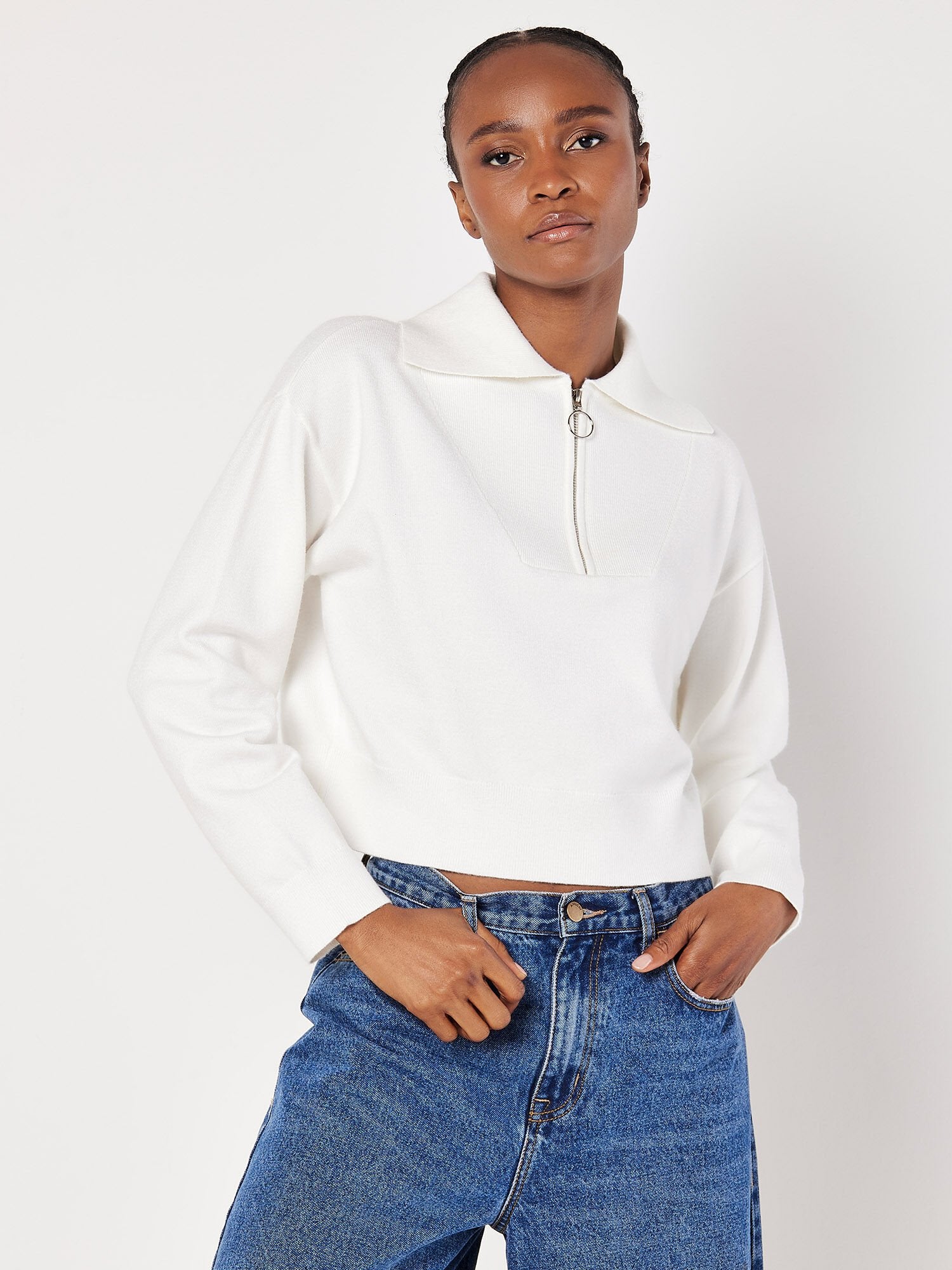 Faith Zip Collar Cropped Sweater