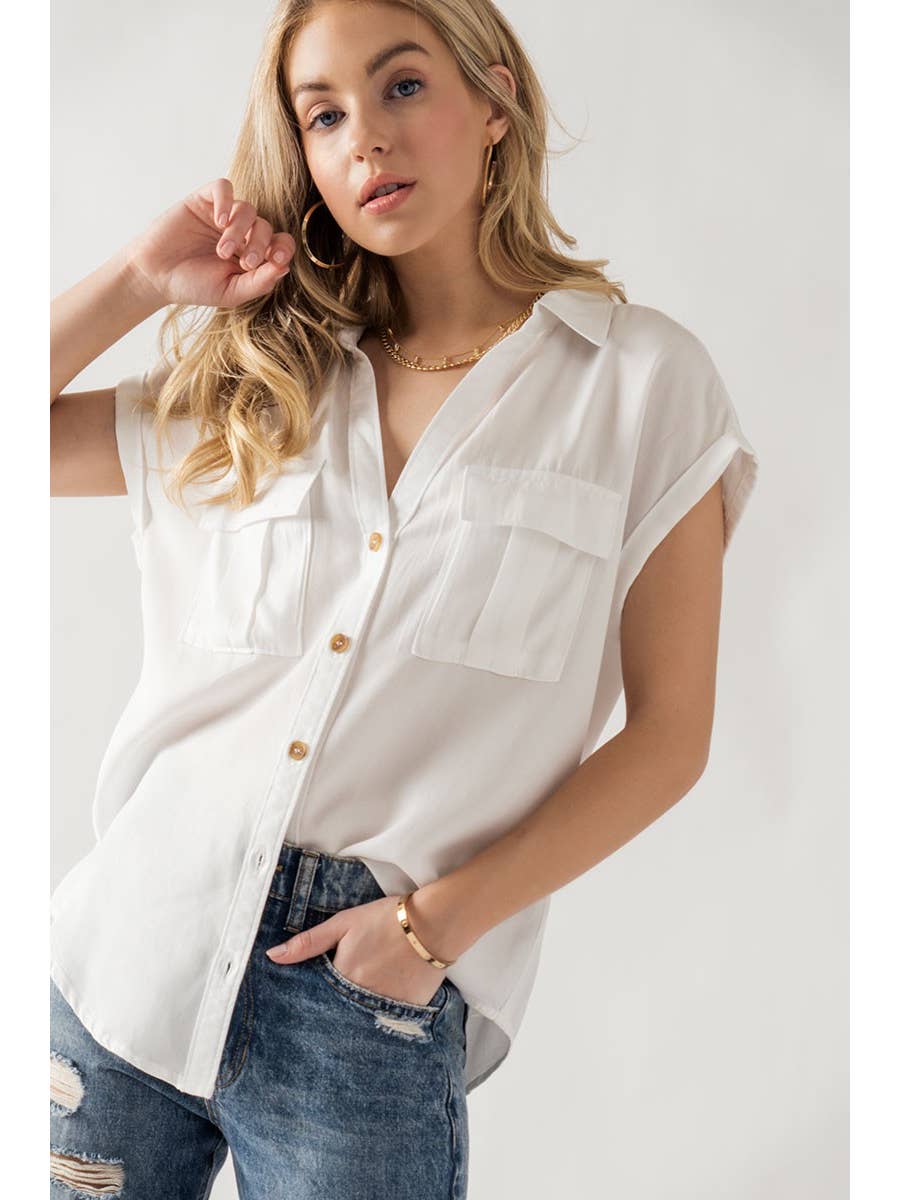 Short Sleeve Button Front Top