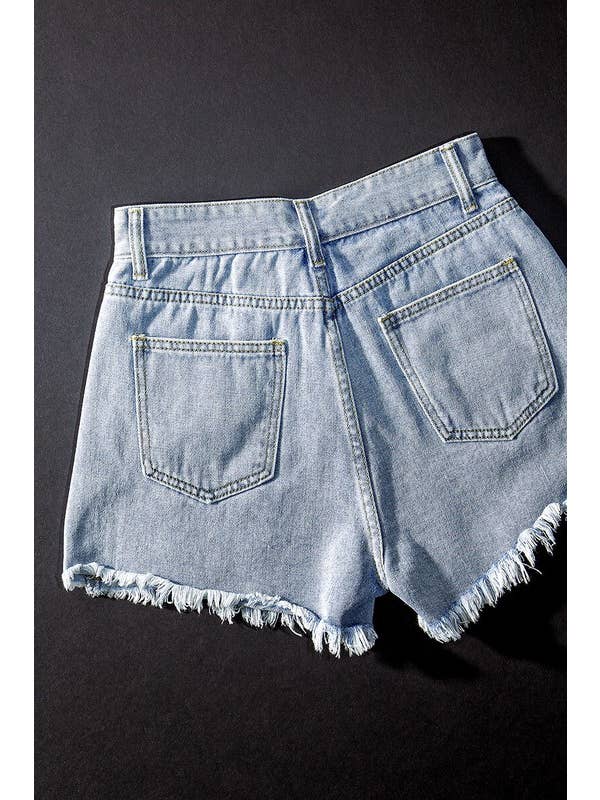 Rhinestone Studded Distressed Denim Shorts