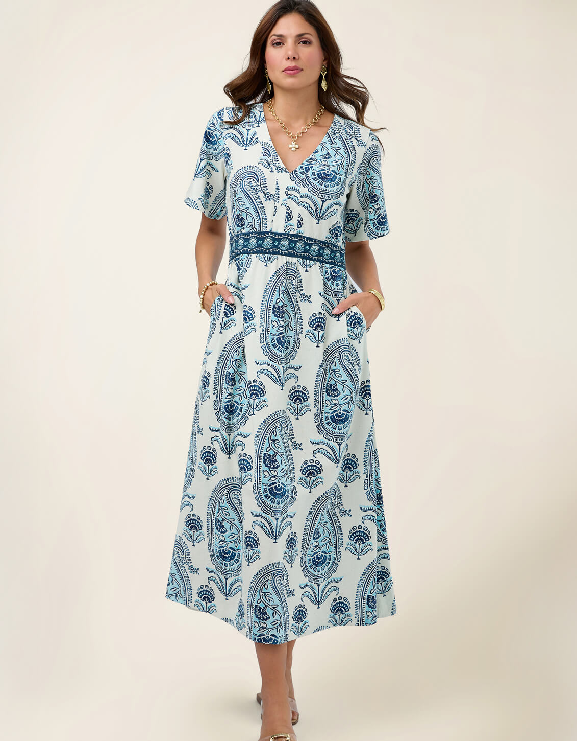 Yasmine Midi Dress Paisley Blue