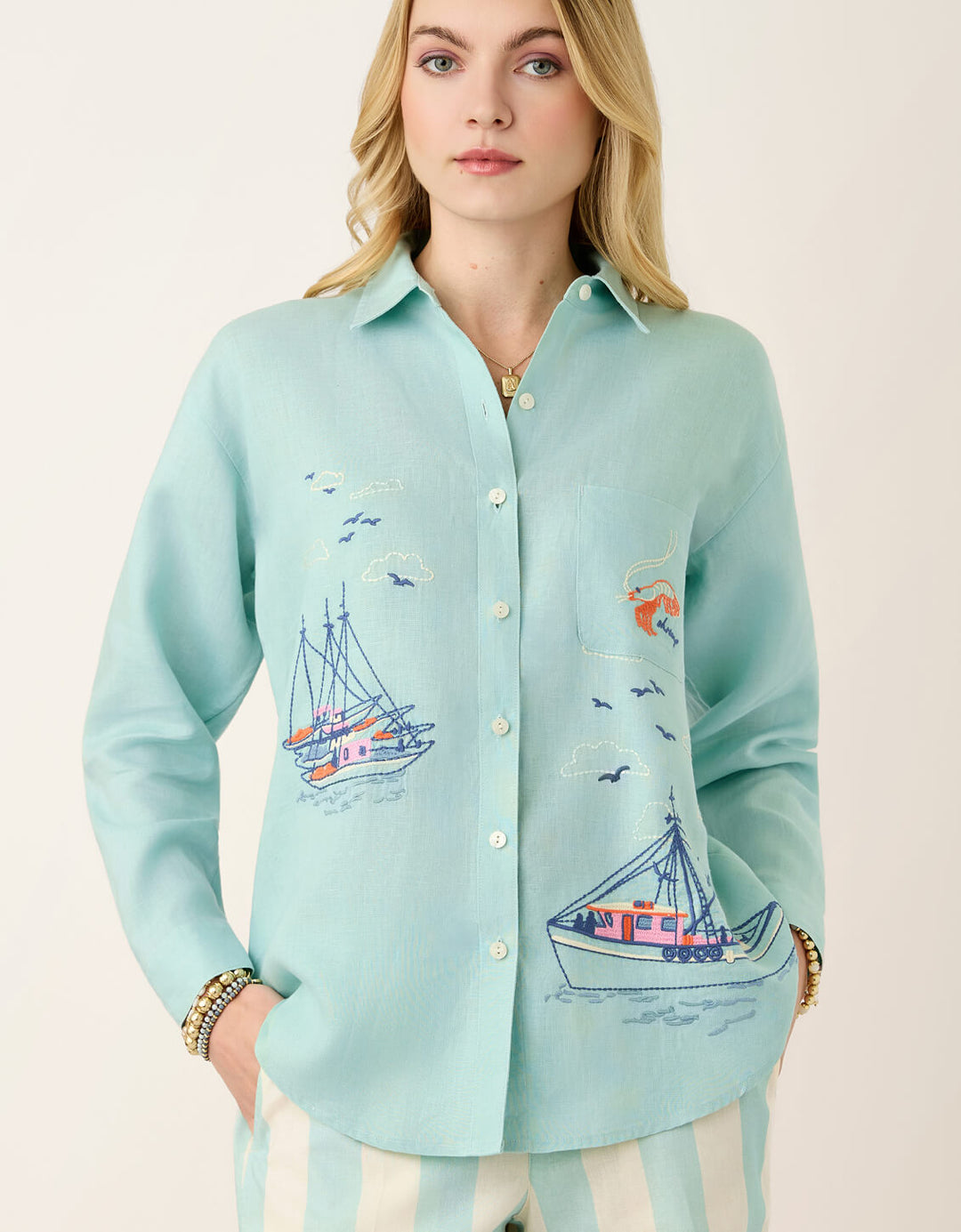 Aida Buttonfront Shirt in Tideglass
