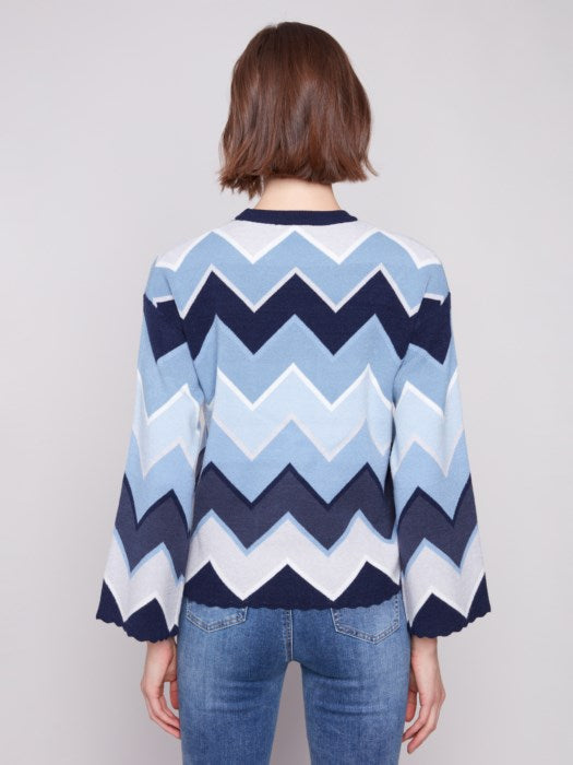 Charlie B Blue Striped Chevron Sweater