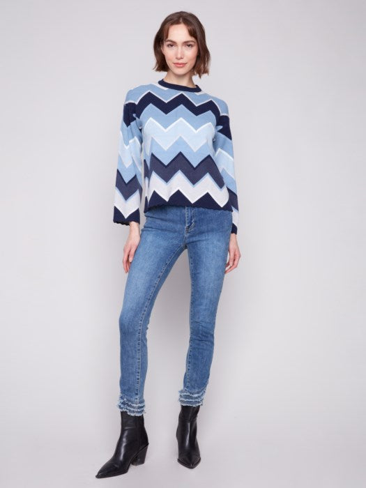 Charlie B Blue Striped Chevron Sweater