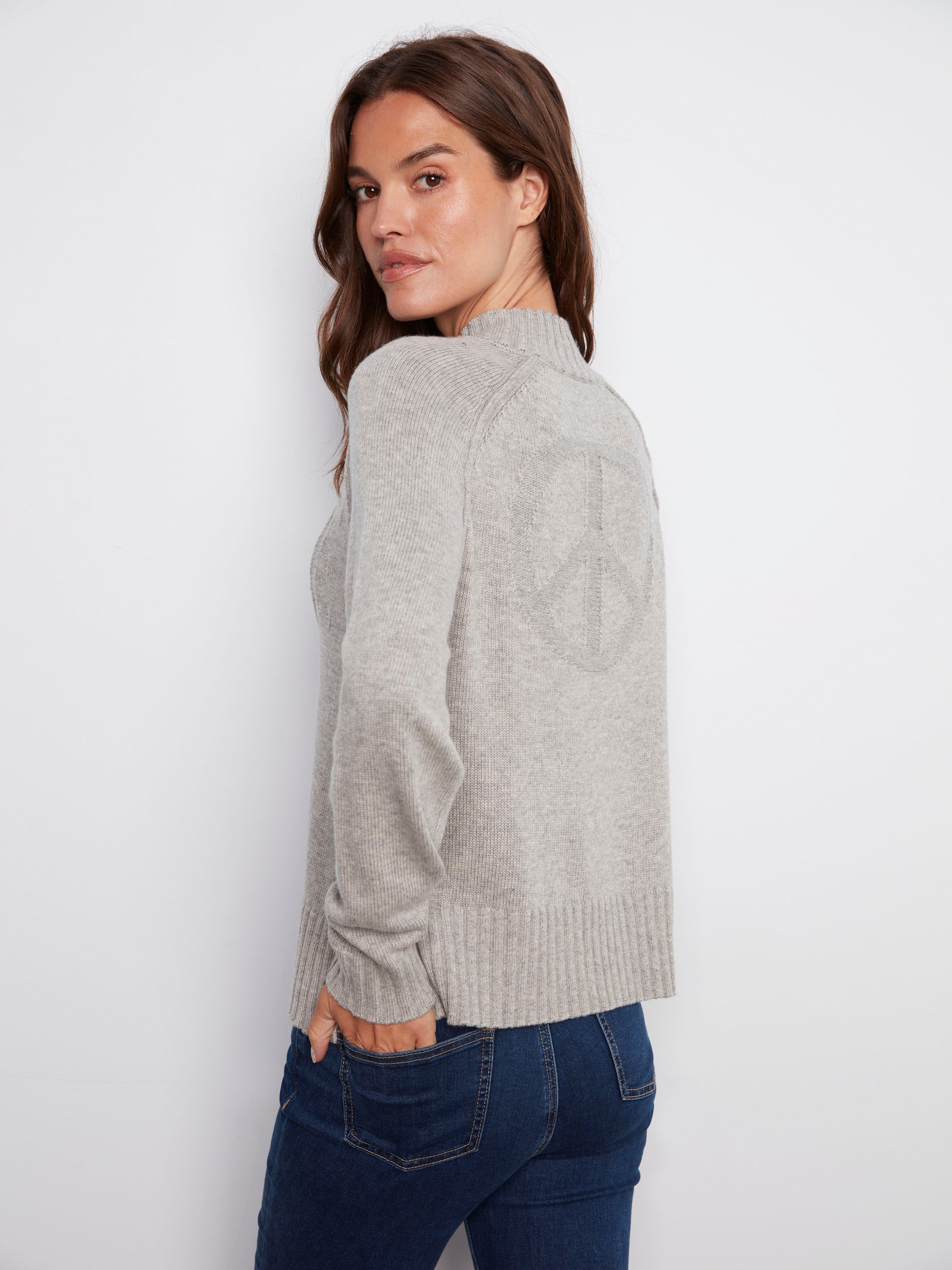 Charlie B Mock Neck Peace Sweater