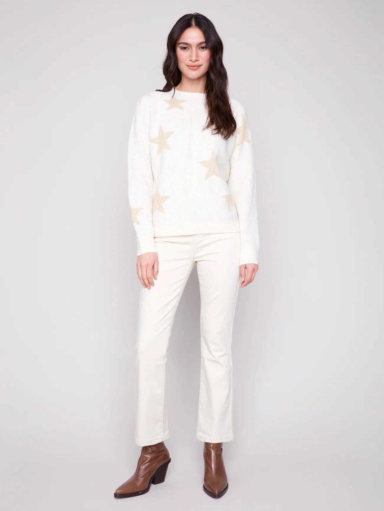 Charlie B Metallic Star Sweater in Gold