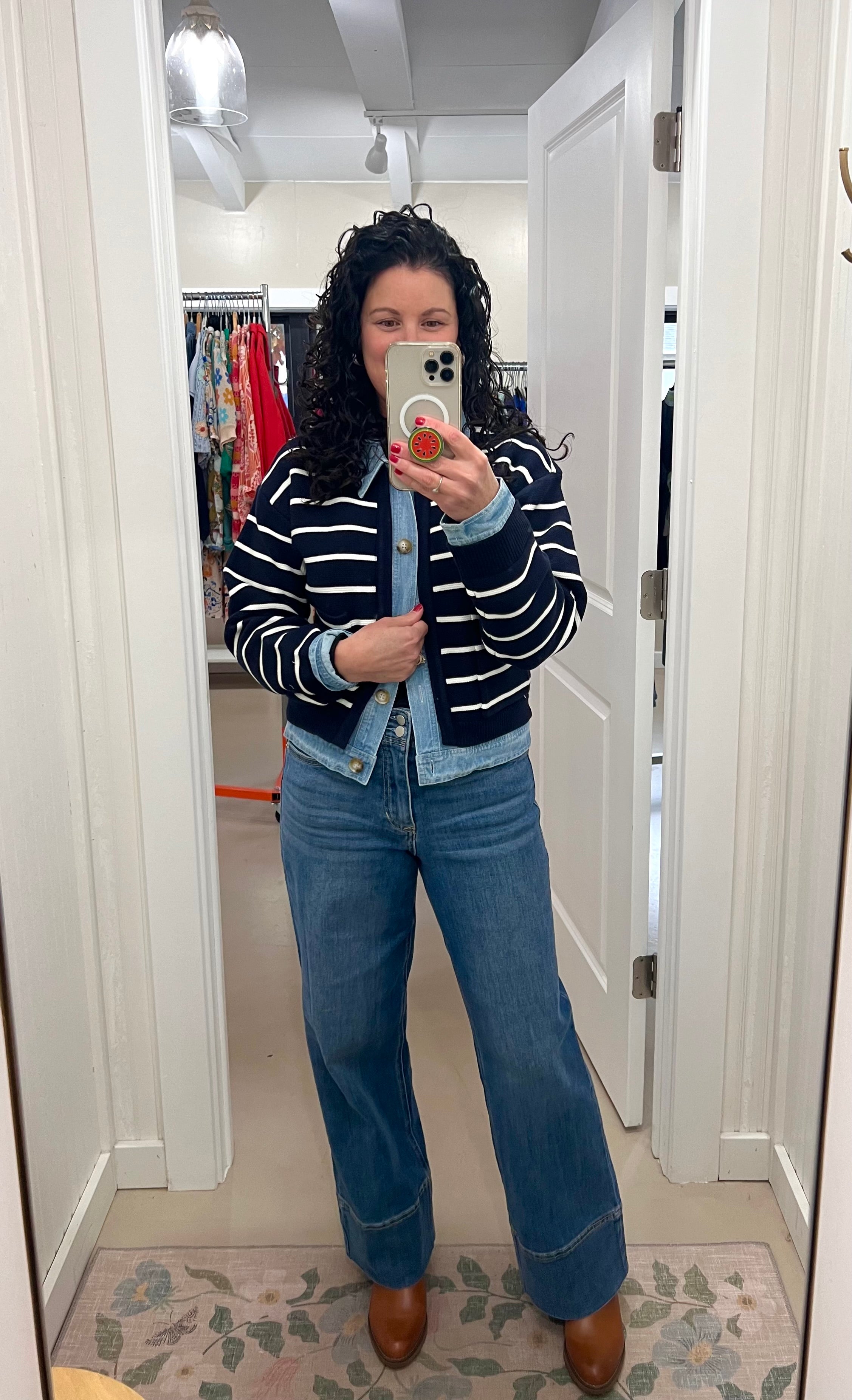 Denim Contrast Sweater Cardigan