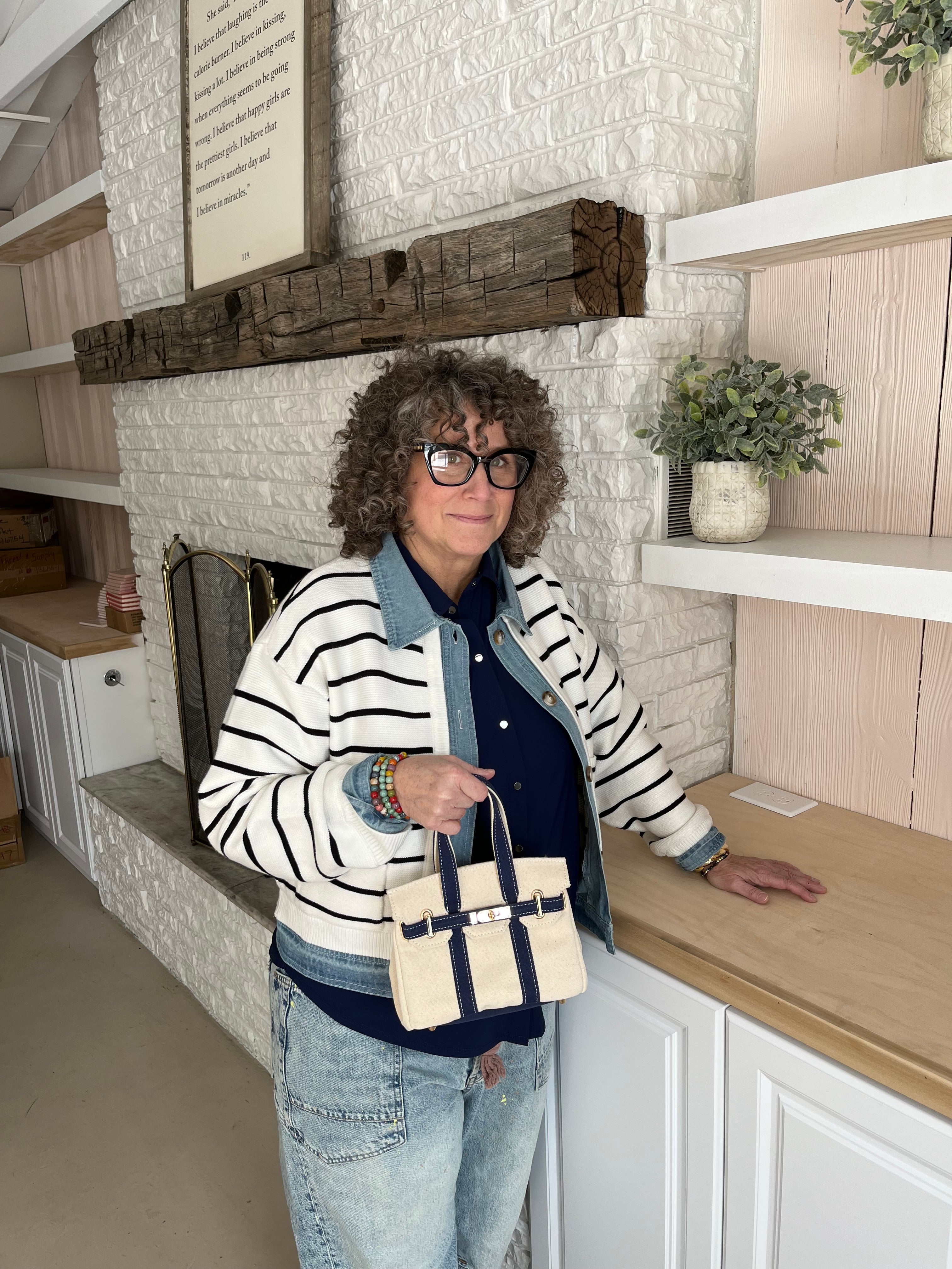 Denim Contrast Sweater Cardigan - Ivory