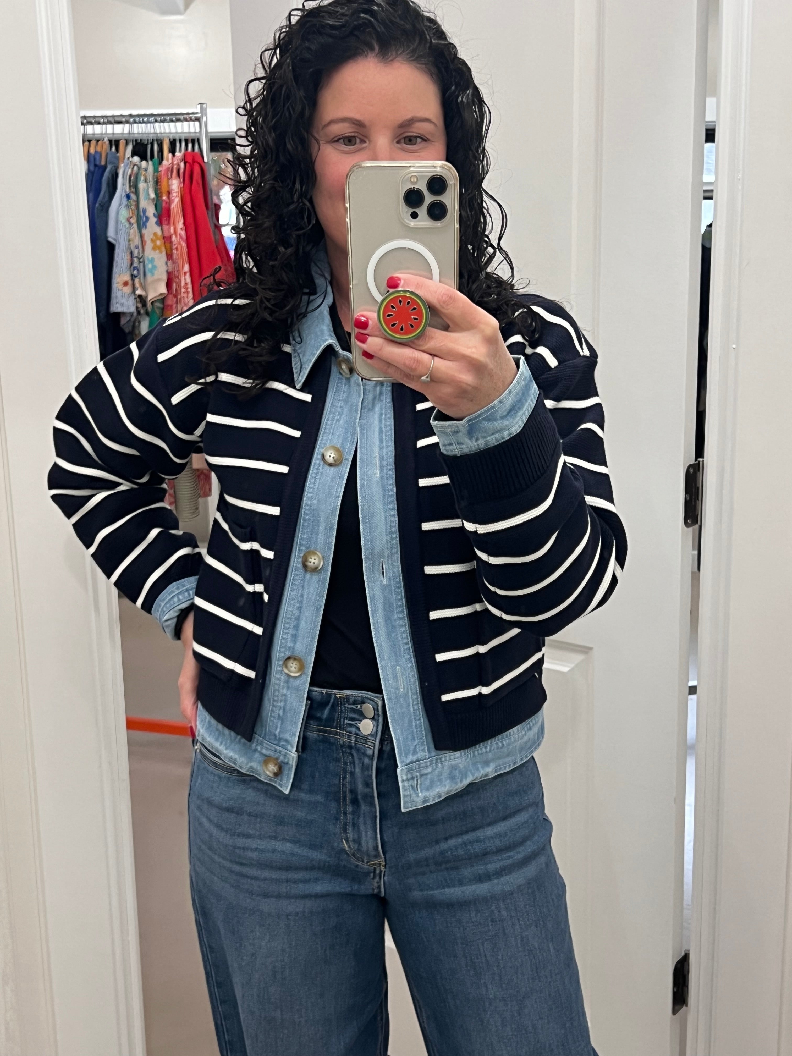 Denim Contrast Sweater Cardigan