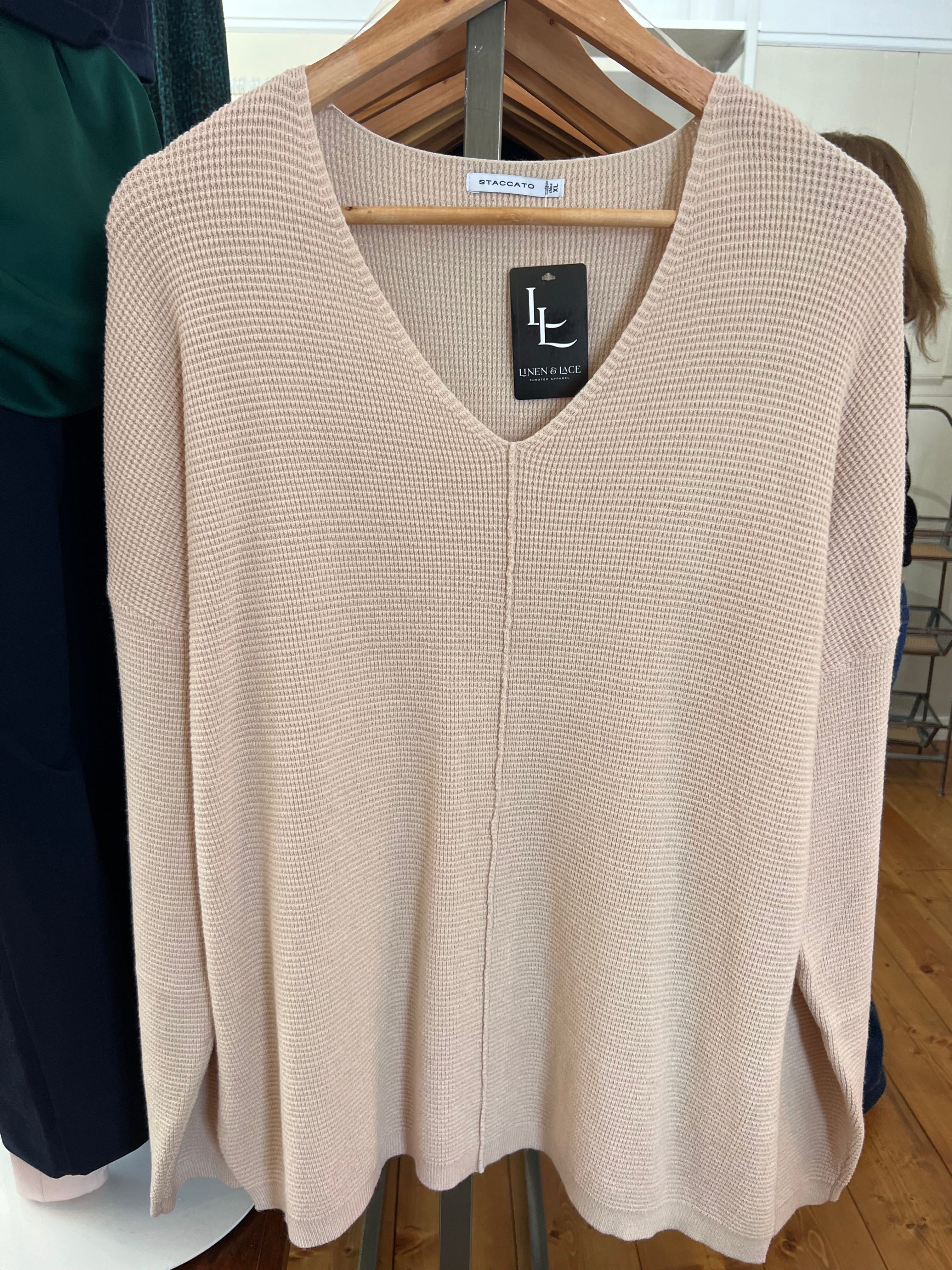 Waffle Knit V Neck