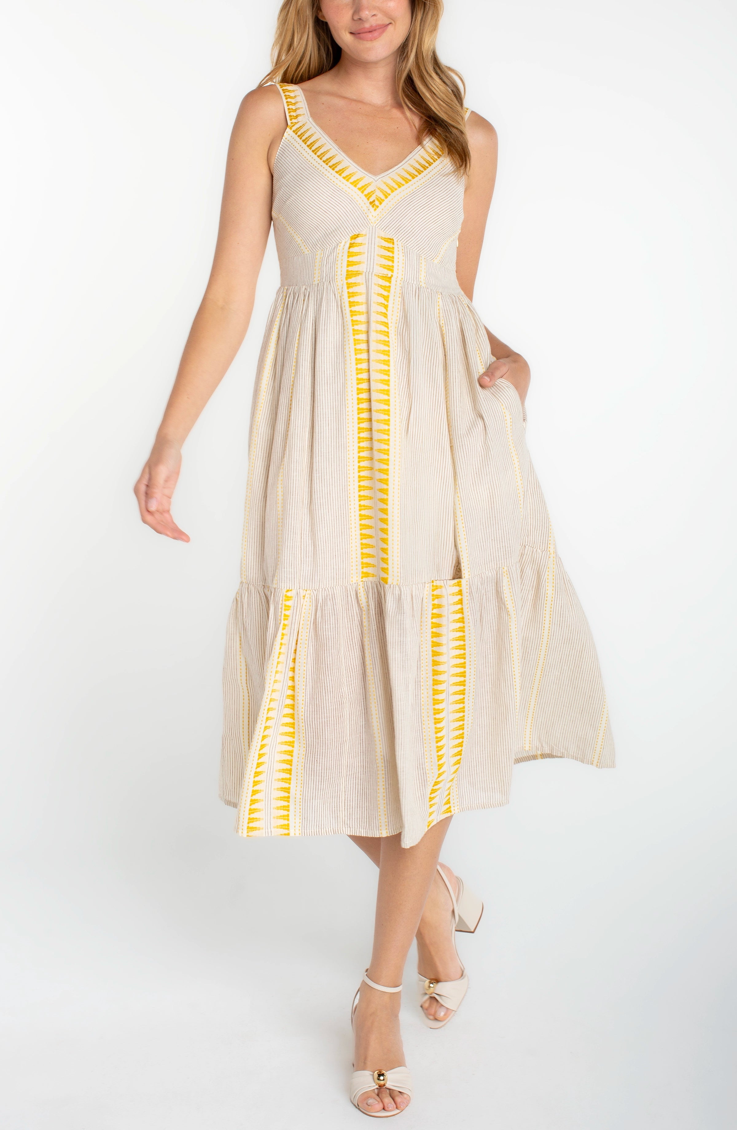 Soft Yellow Boho Style Midi Dress