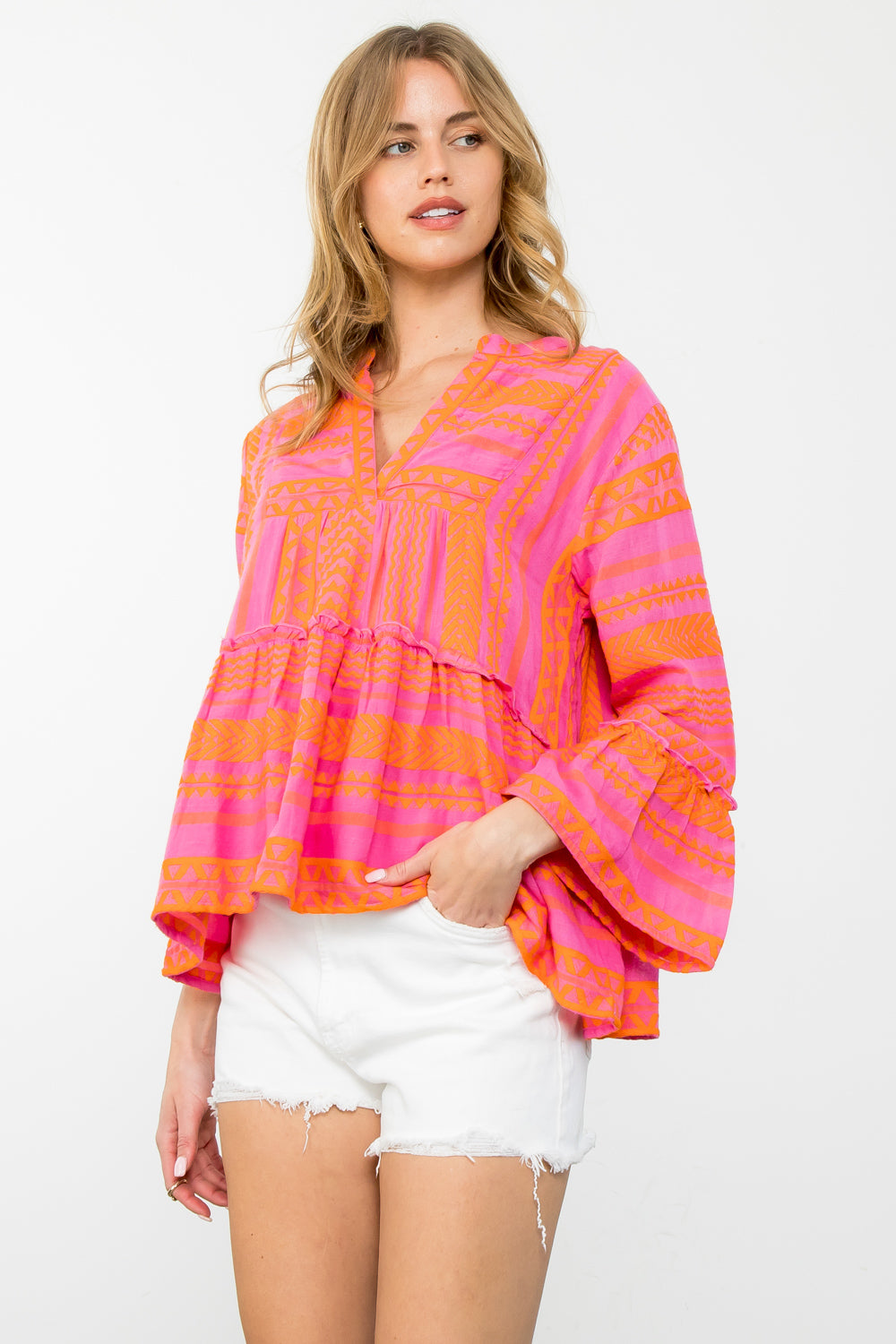 THML Long Sleeve Geometric Top