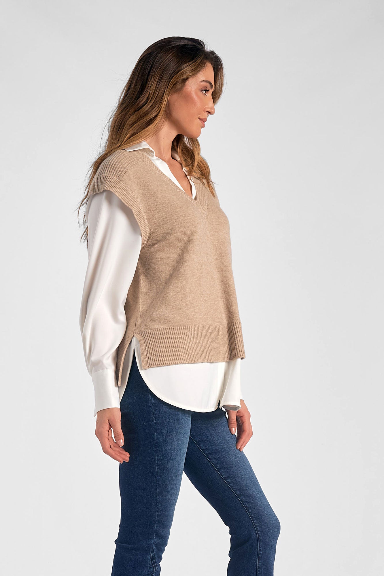 Sweater Vest & Blouse Top by Elan