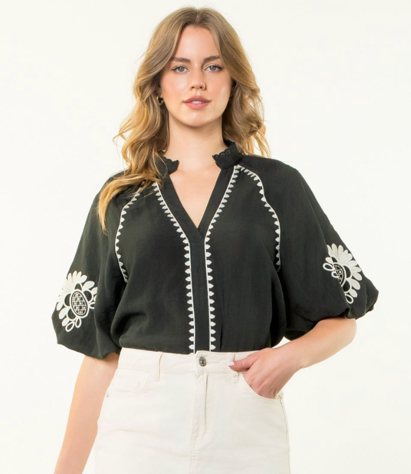Kylie Embroidered Puff Sleeve Top