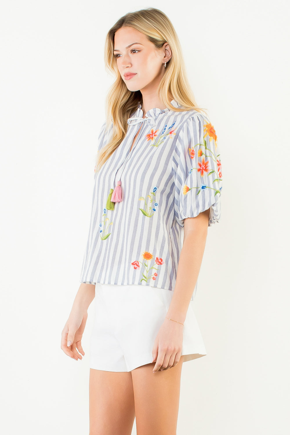 Vail Striped Puff Sleeve Blouse by THML