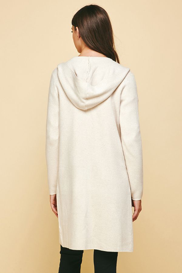 Hooded Long Open Front Cardigan