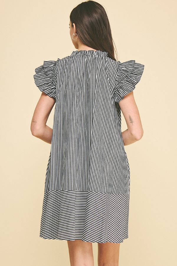 Elyse Striped Flutter Sleeve Mini Dress
