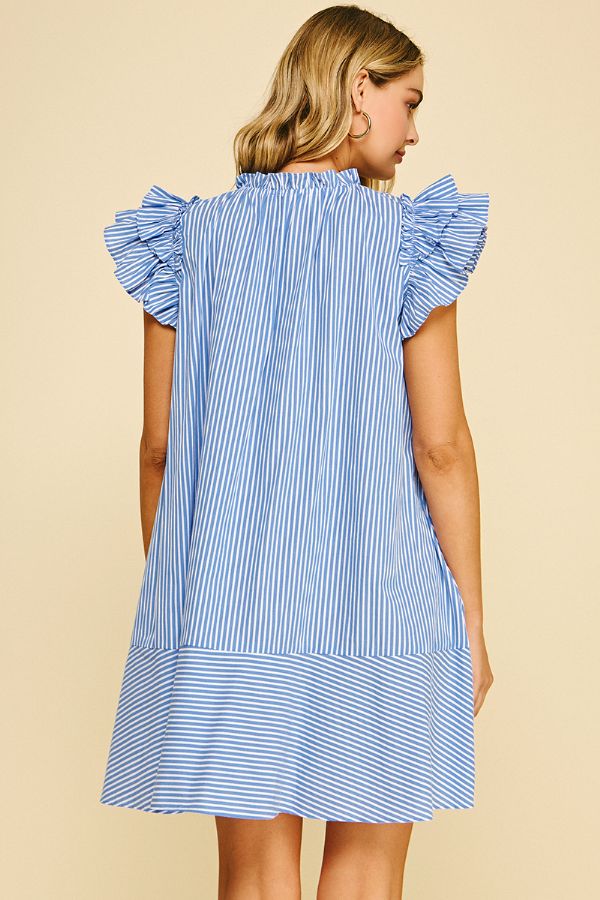 Elyse Striped Flutter Sleeve Mini Dress