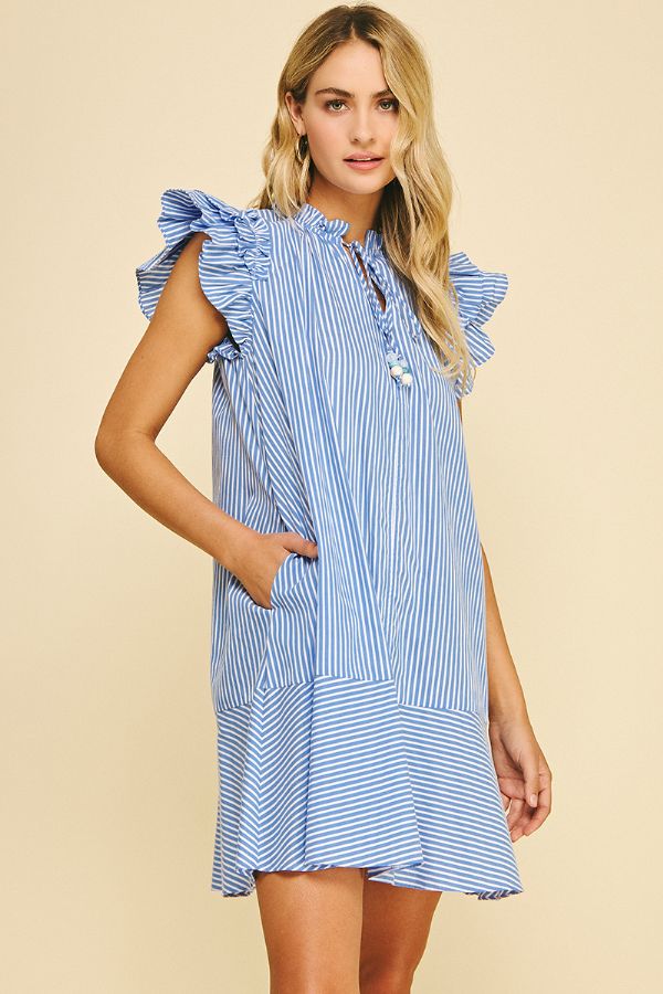 Elyse Striped Flutter Sleeve Mini Dress