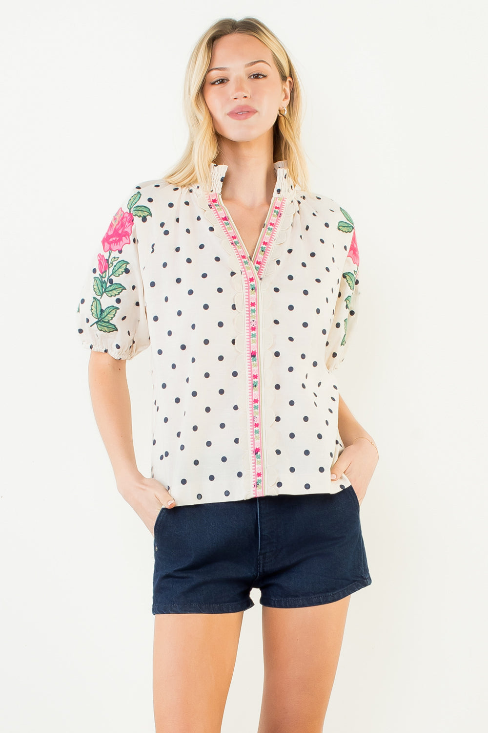 THML Polka Dot Puff Sleeve Blouse