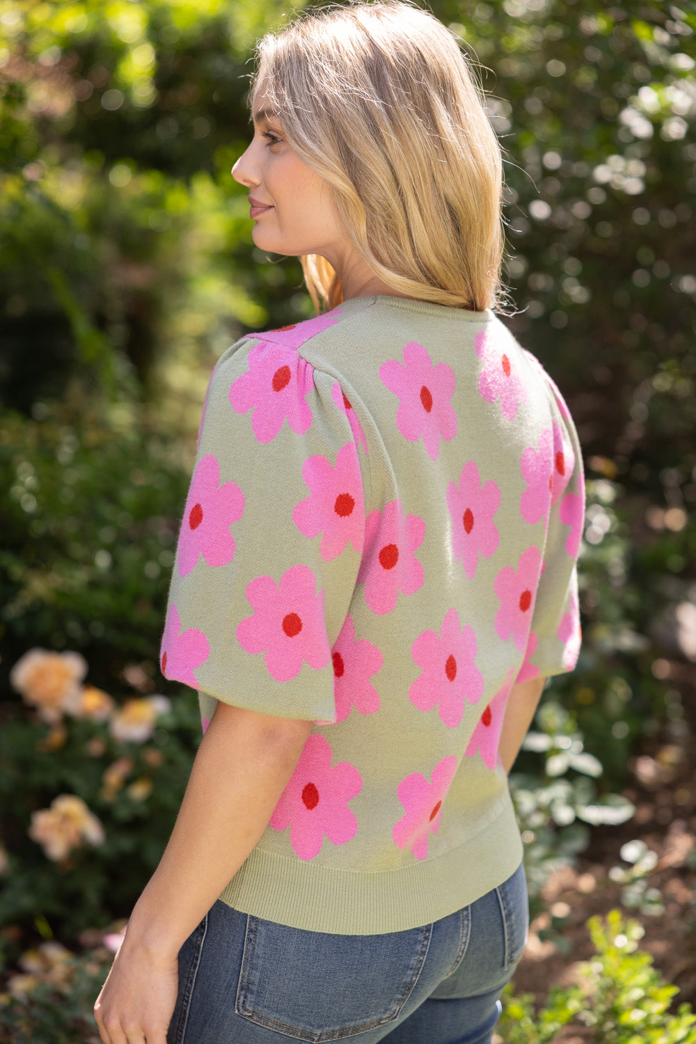 Sassy Floral Puff Sleeve Sweater