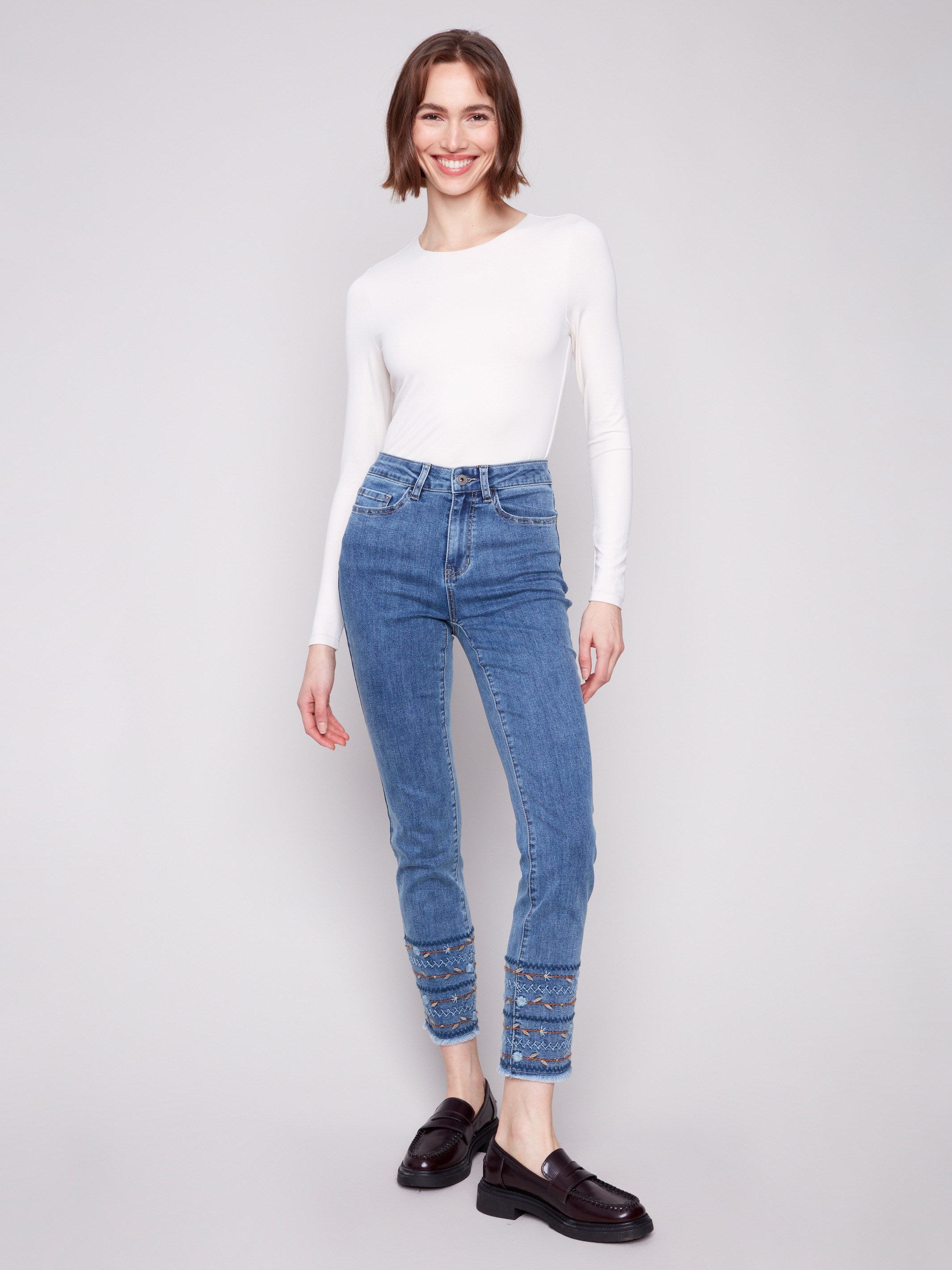 Charlie B Embroidered Hem Jean - FINAL SALE