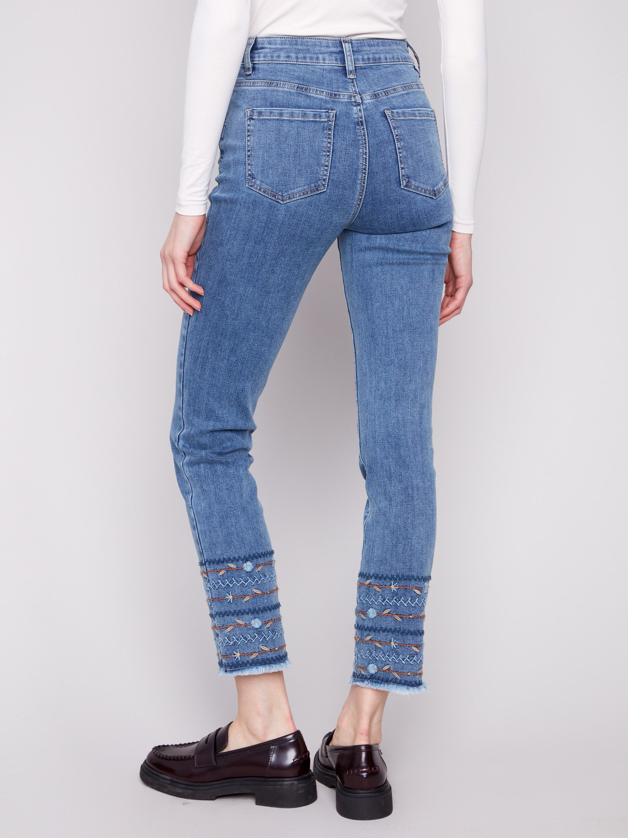 Charlie B Embroidered Hem Jean - FINAL SALE