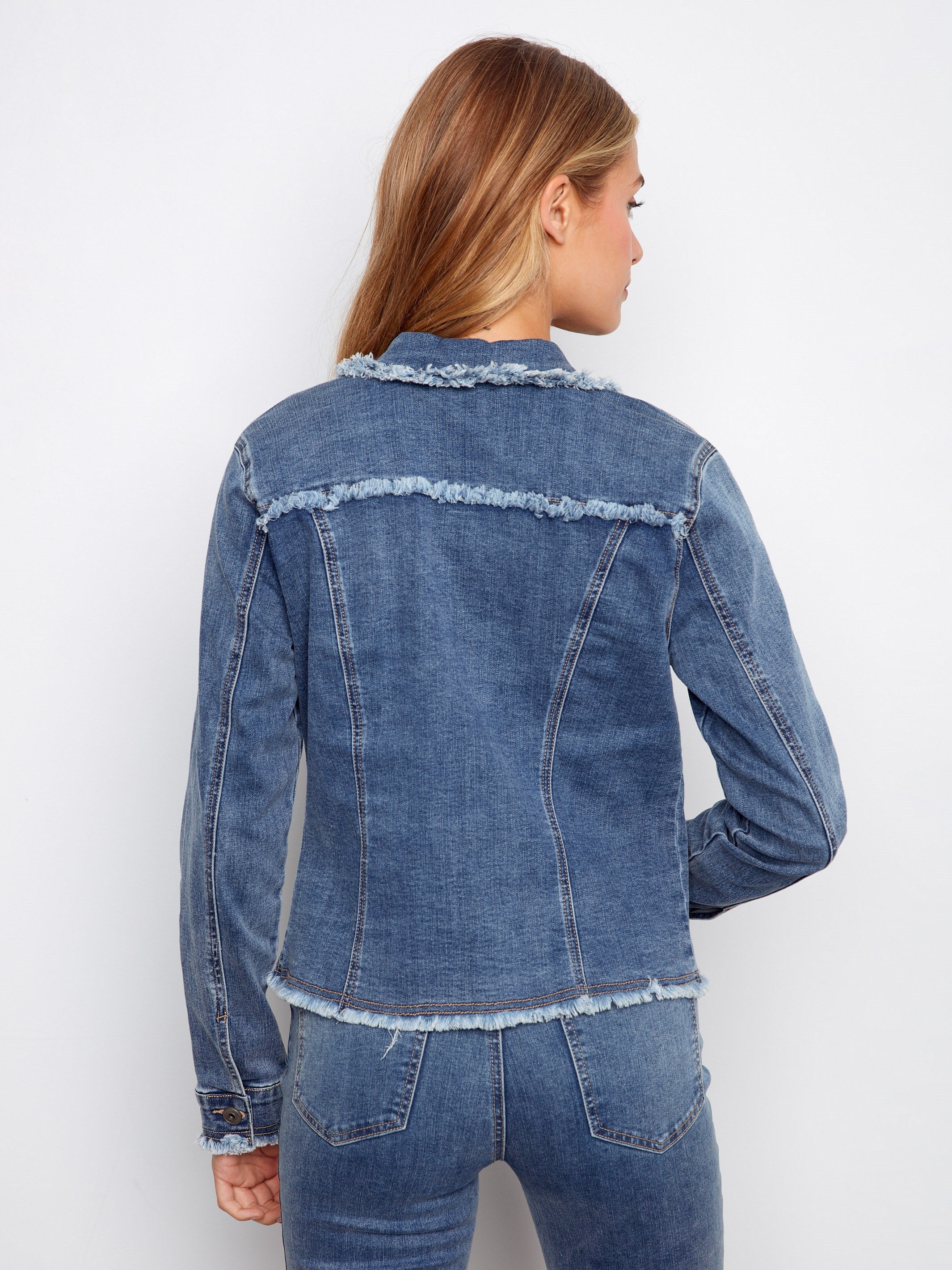 Fringe Hem Stretch Denim Jacket