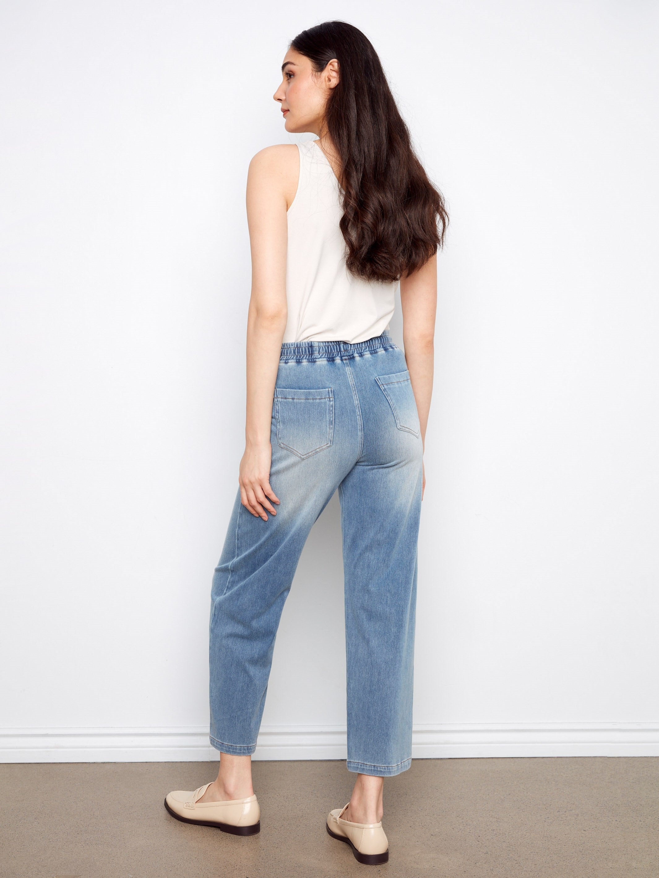 Knit Denim Wide Leg Bottoms