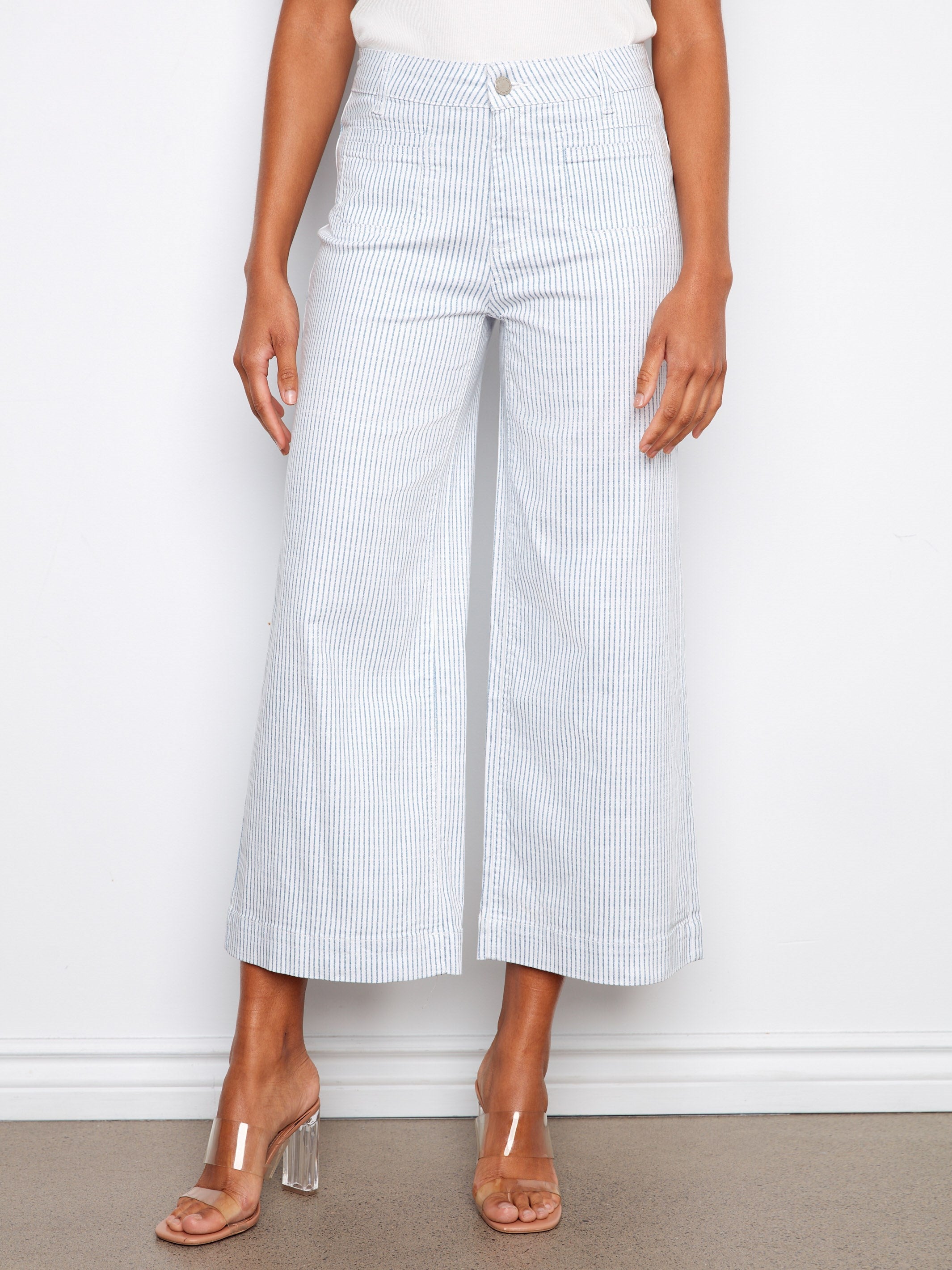 Patch Pocket Striped Flare Denim