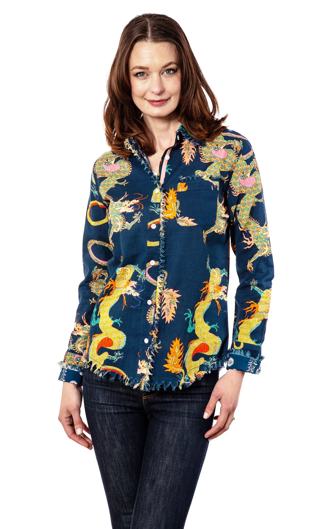 Navy Dragon Cape Cod Blouse