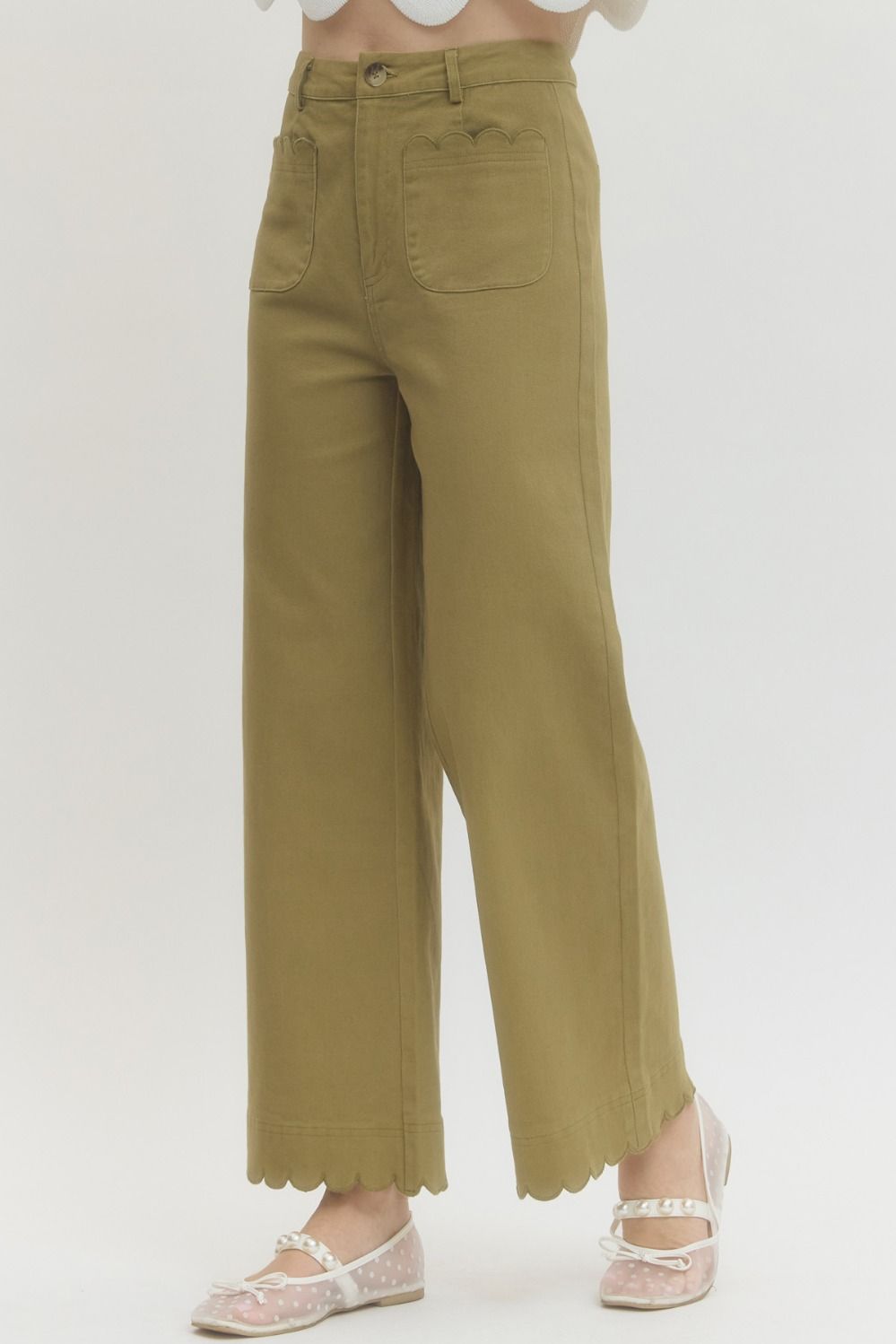 Scallop Hem Wide Leg Denim