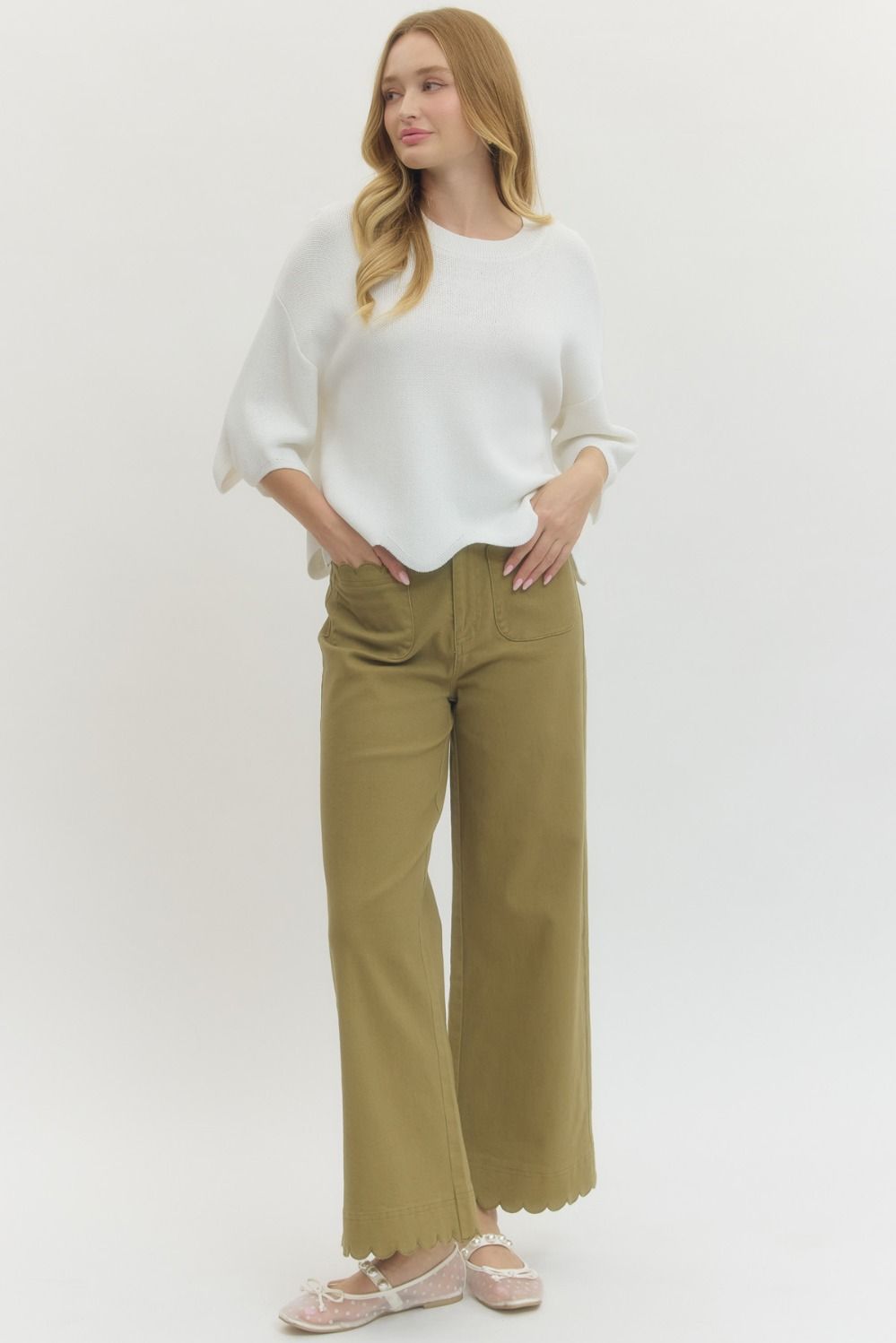 Scallop Hem Wide Leg Denim