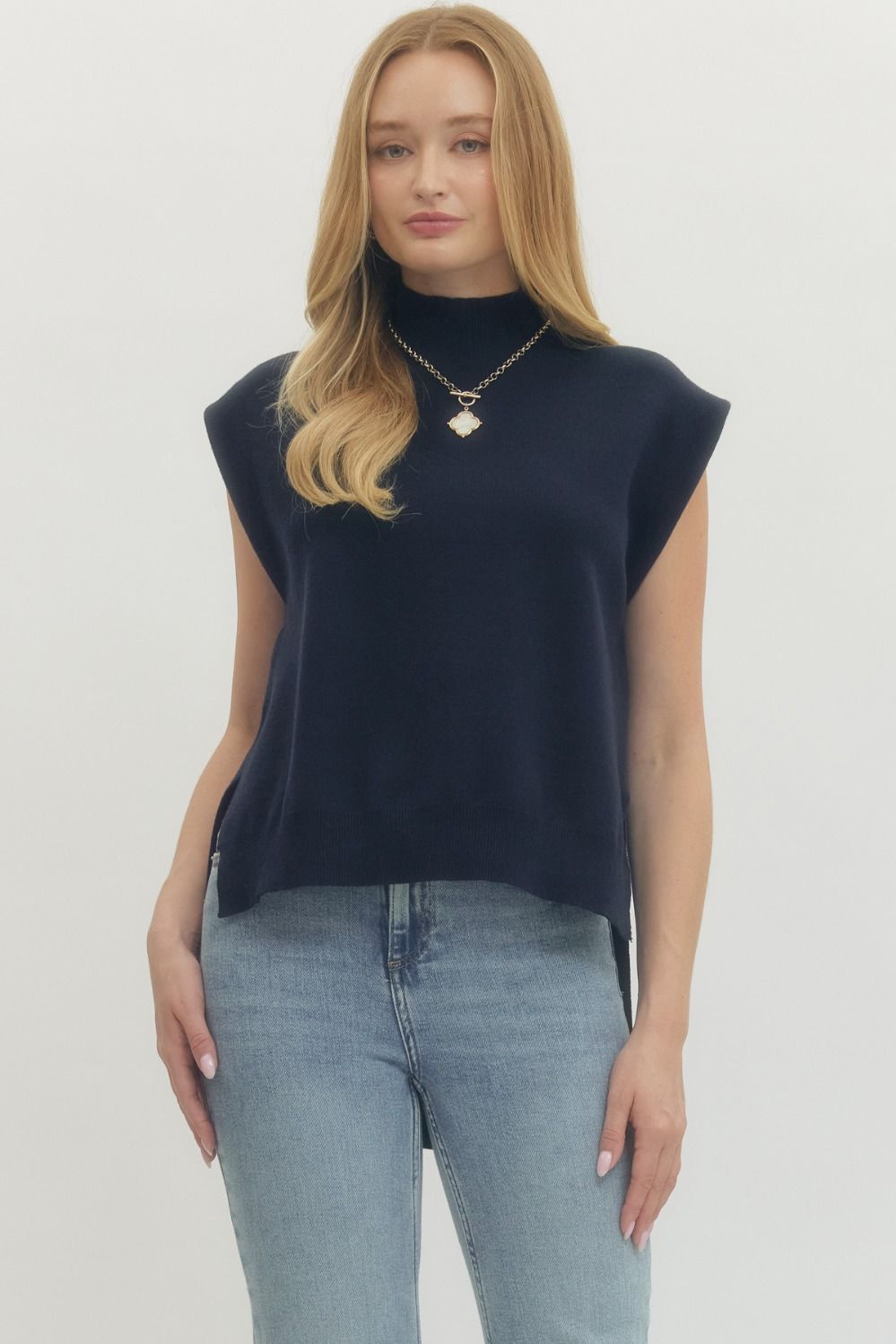 The Carrie Mock Neck Sleeveless Sweater