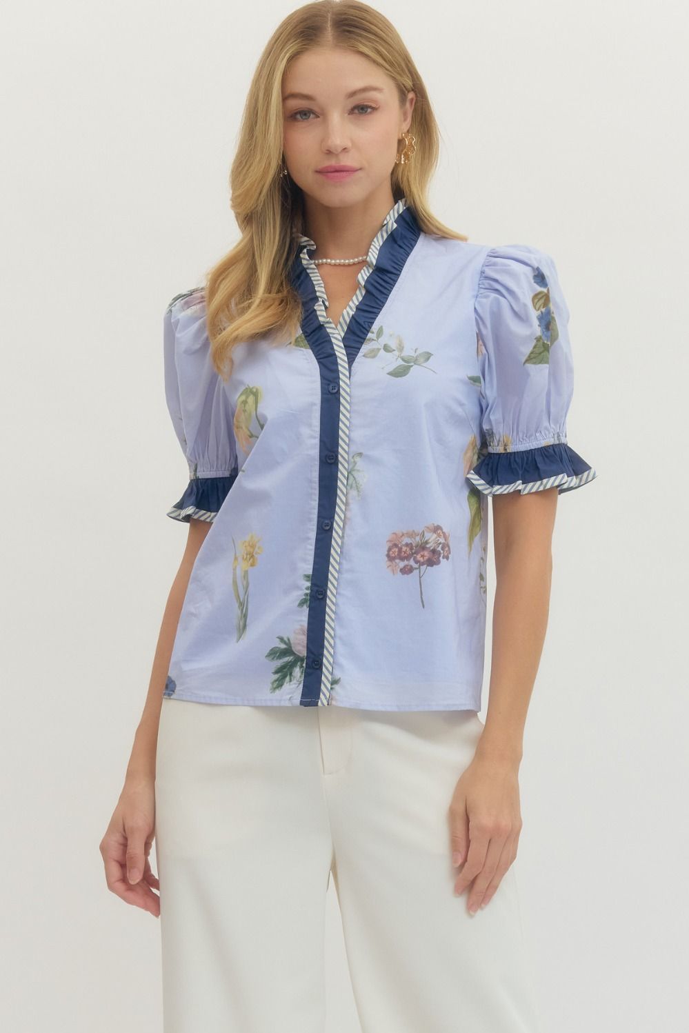 Savannah Ruffle Sleeve Blouse by Entro