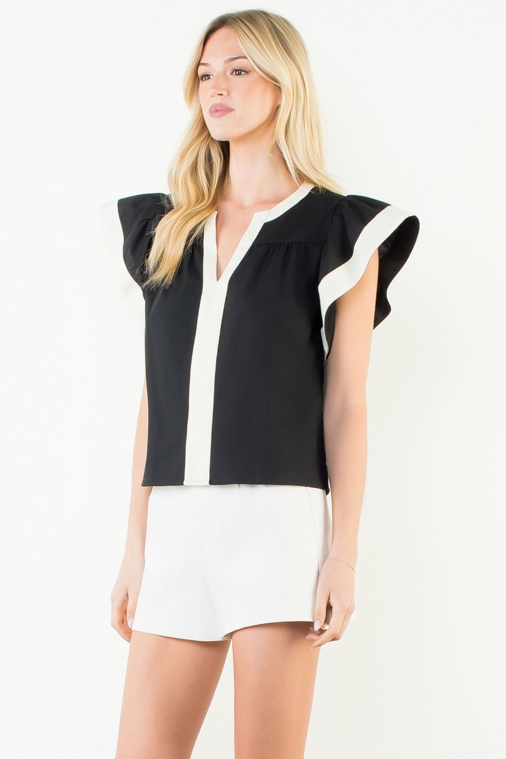 Cammy Flutter Sleeve V Neck Top