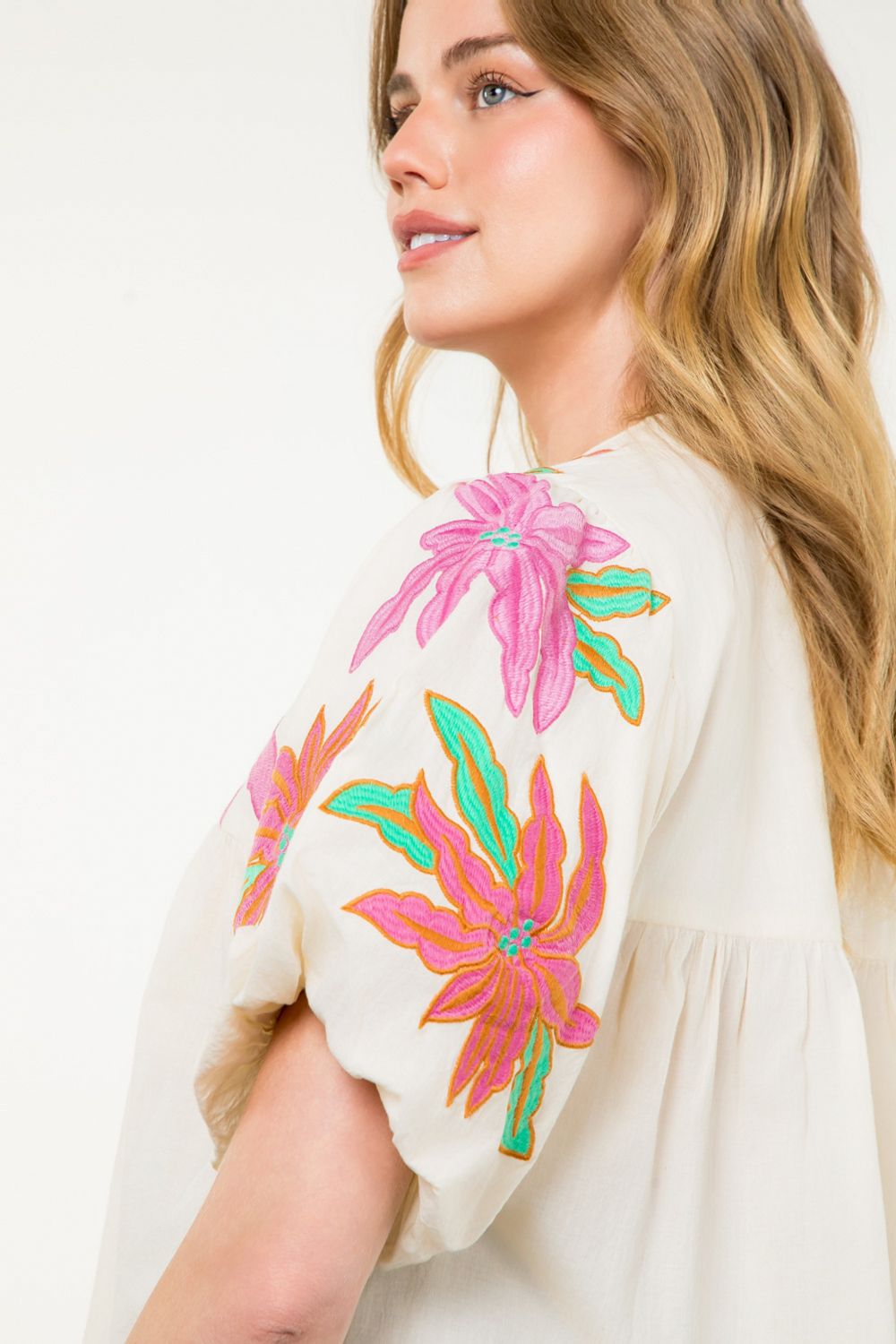 Flower Embroidered Tassel Tie Top