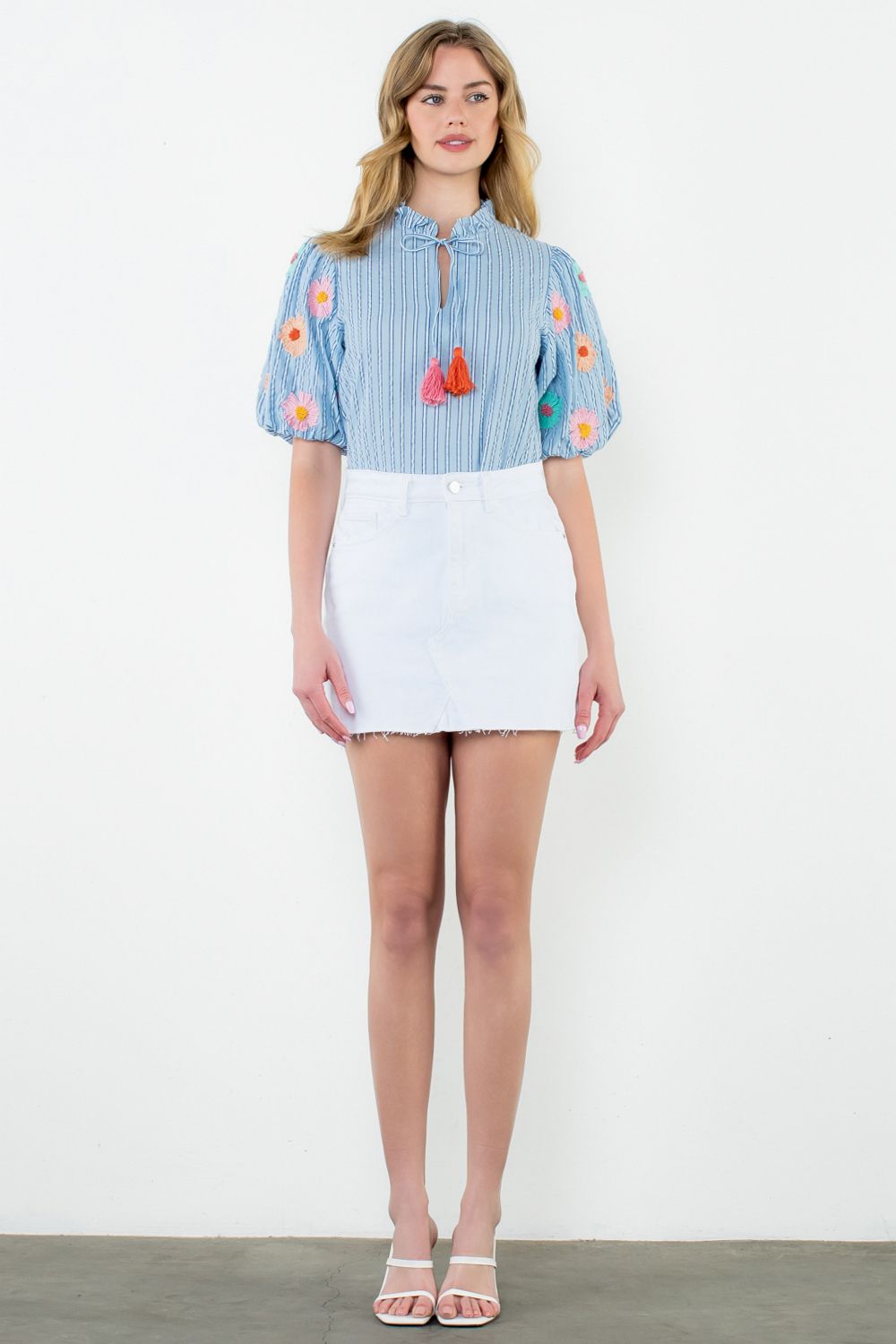 Hand Embroidered Puff Sleeve Top