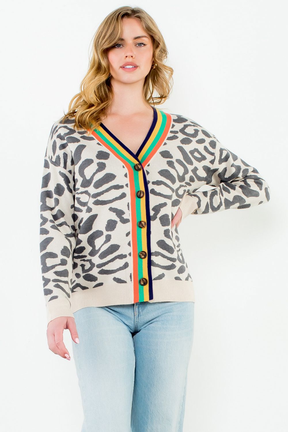 The Vivienne Cardigan – Button Front Animal Print