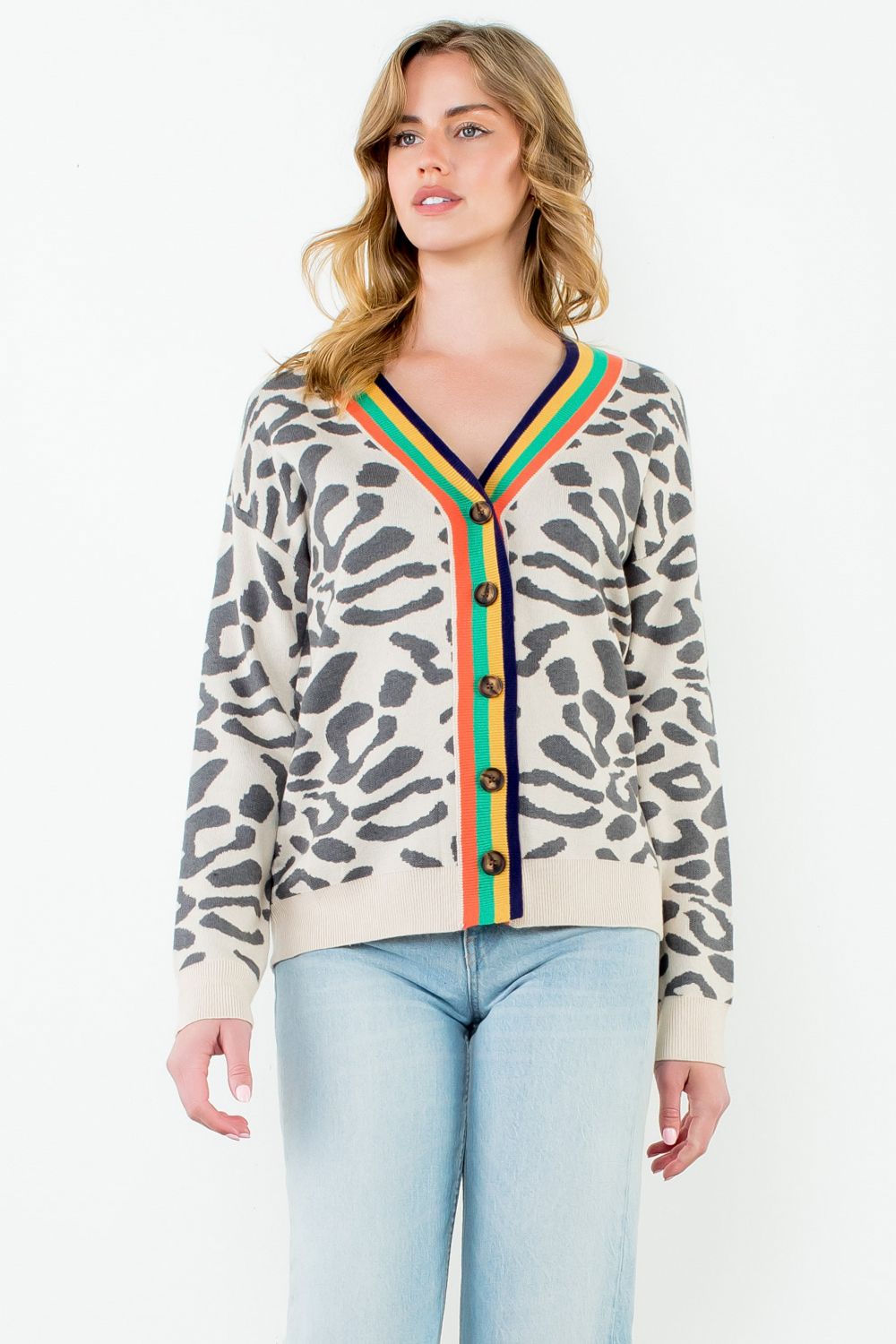 The Vivienne Cardigan – Button Front Animal Print