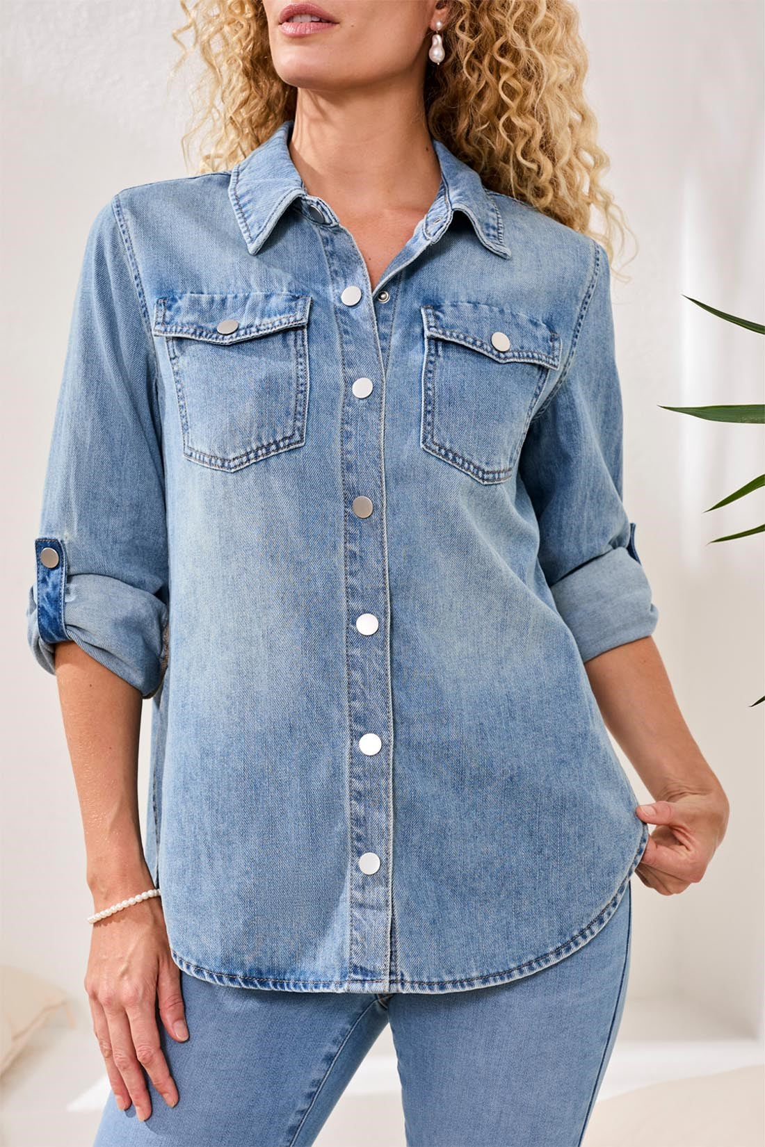 Classic Button Front Denim Shirt by Tribal Fashion