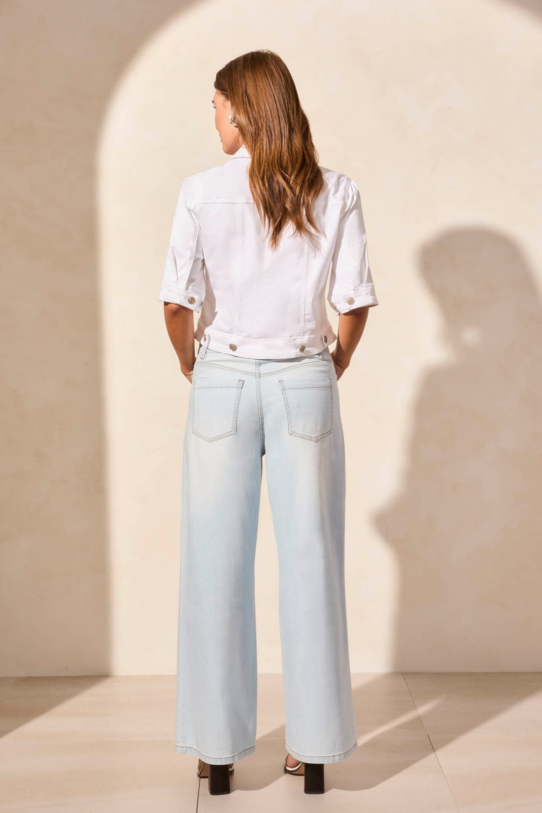 Elbow Sleeve White Denim Jacket